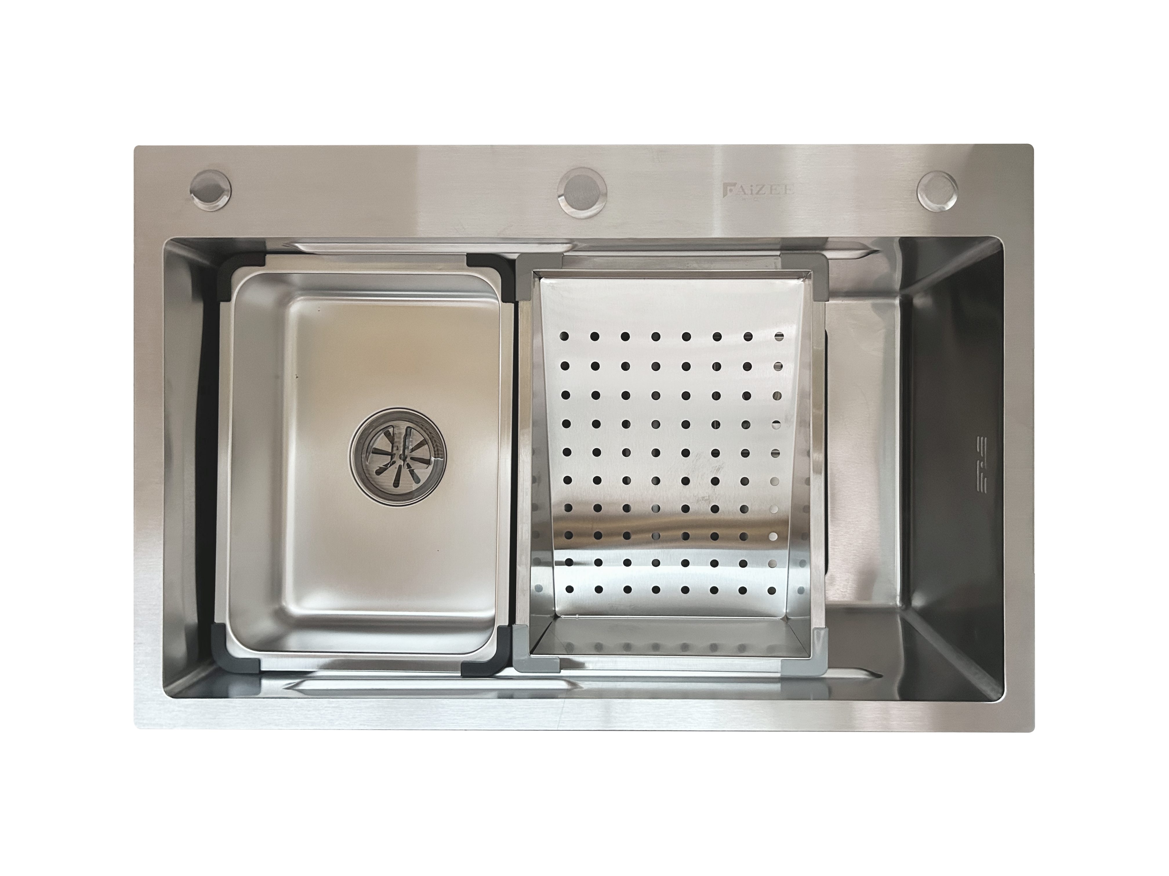 Faizee Möbel Edelstahlspüle Quantum 70x45cm mit Nano Spüle Küchenspüle mit Zubehör Becken