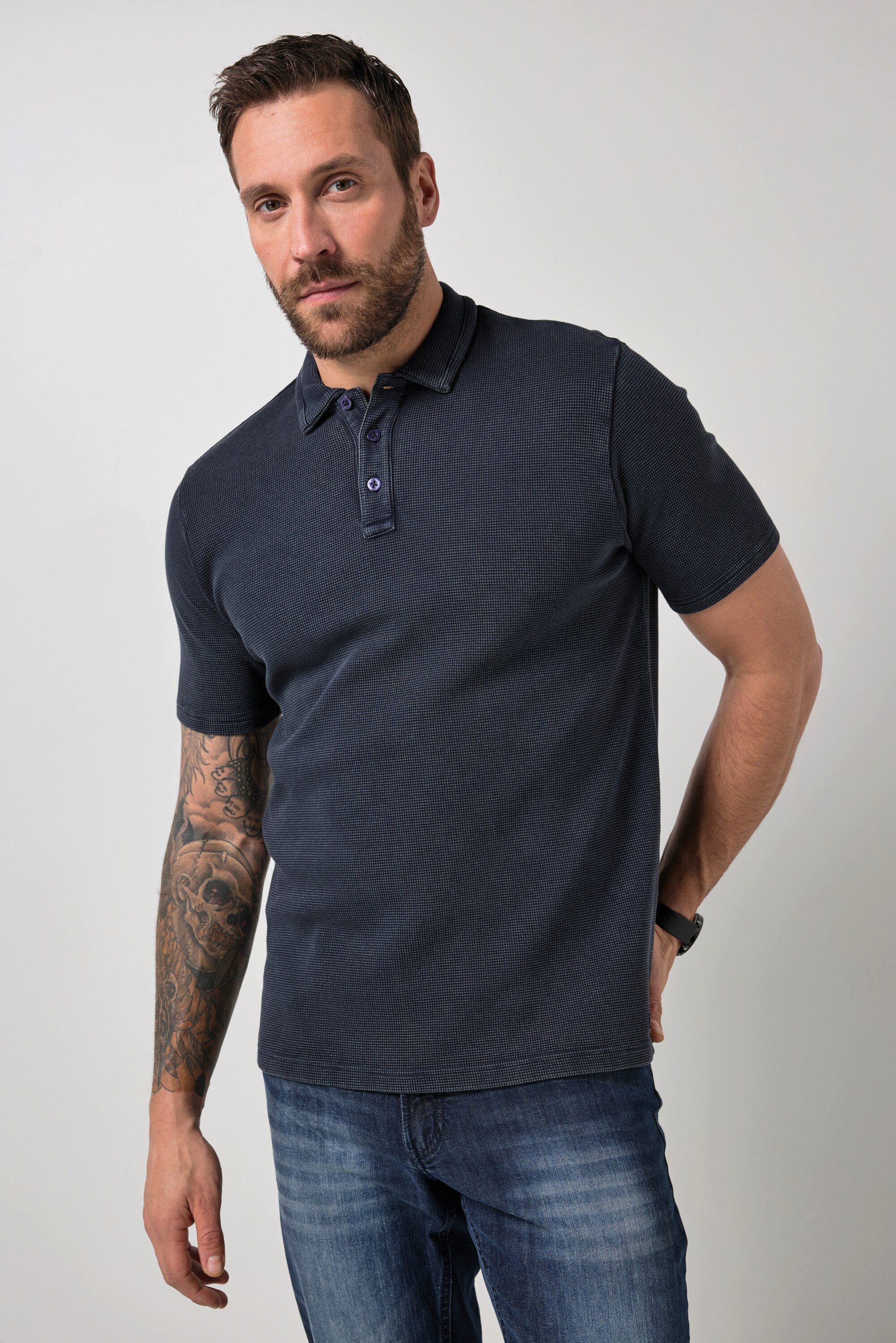 JP1880 Poloshirt Poloshirt Halbarm Waffelpiqué Vintage Look