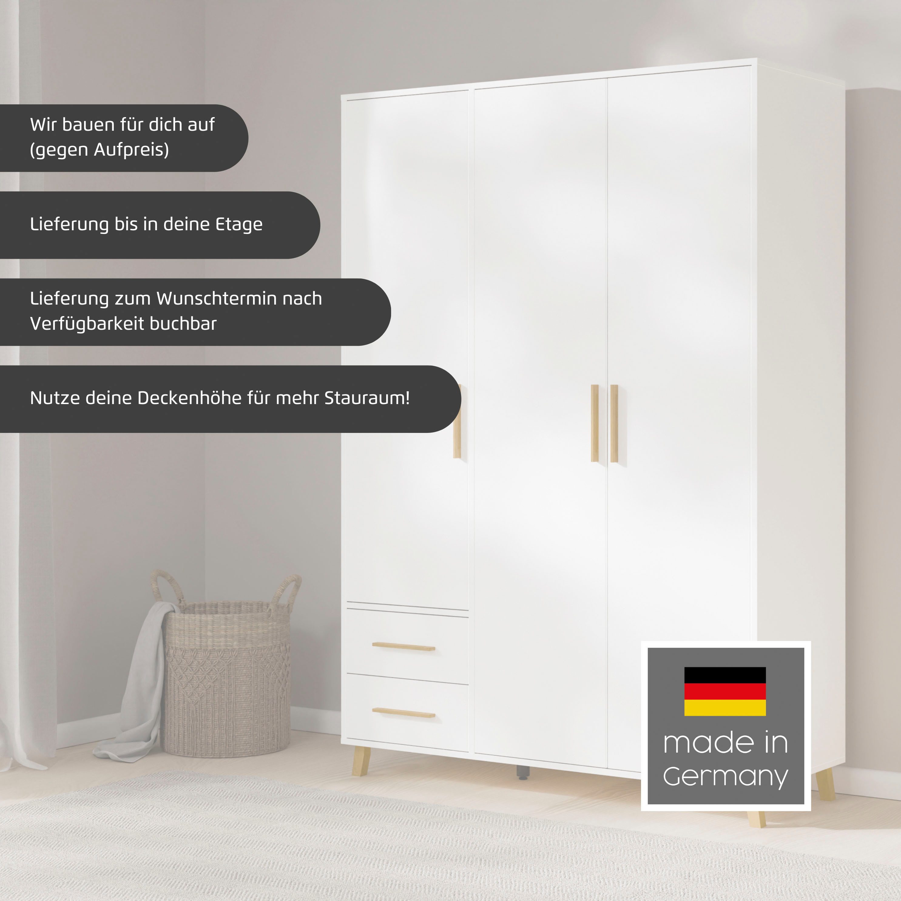 rauch Drehtürenschrank Kleiderschrank Schrank Garderobe SHINJO Breiten 93/140/187 cm (in 3 verschiedenen Ausstattungen BASIC/CLASSIC/PREMIUM) Griffe und Füße au – Bild 3 von 5