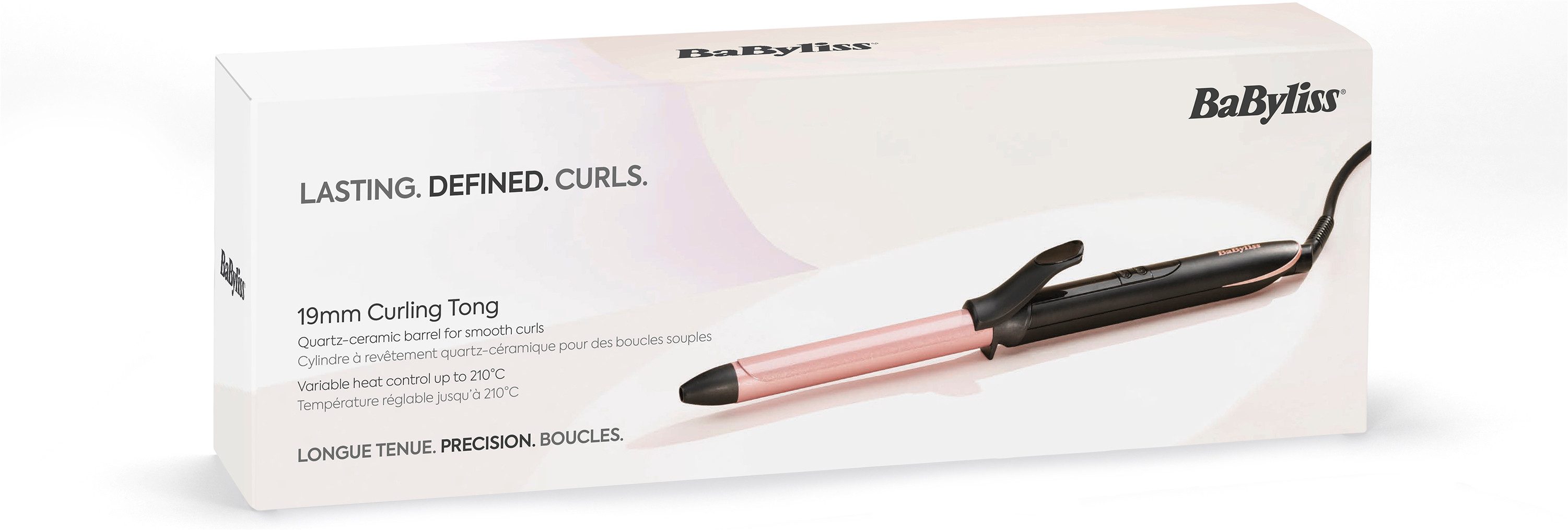 BaByliss Lockenstab BaByliss 19 mm Lockenstab für definierte Locken, mit Klammer, C450E, Quarz-Keramik-Beschichtung, 6 Temperaturstufen bis 210 °C