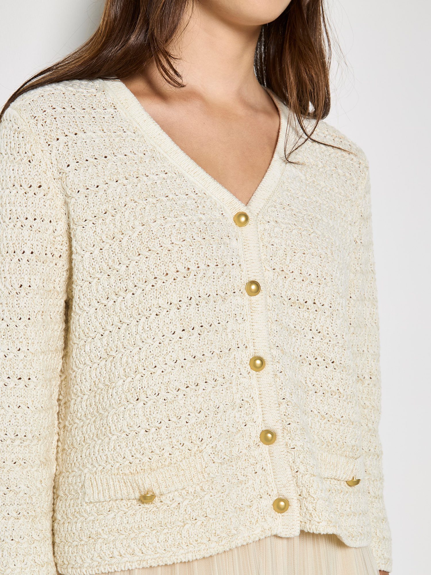 Apricot Cardigan Schimmernder Baumwollcardigan mit dekorativen Knöpfen – Bild 2 von 5