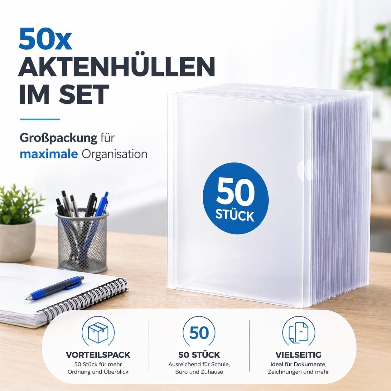 TK Gruppe Prospekthülle 50 Aktenhüllen DIN A4, transparent, seitlich offen – Bild 2 von 5