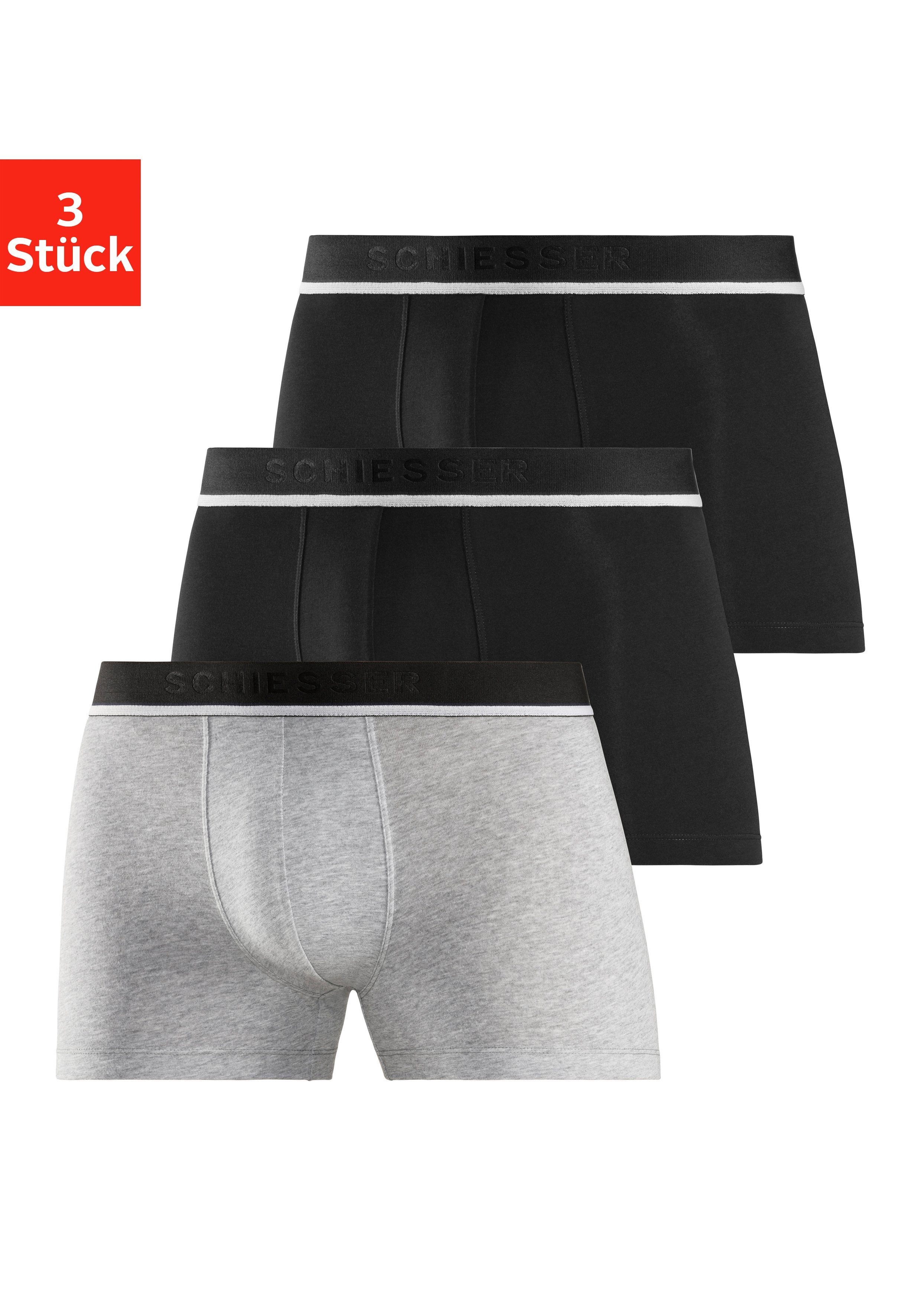 Boxer schwarz melange / (3er-Pack) / mit Webgummibund Schiesser grau schwarz