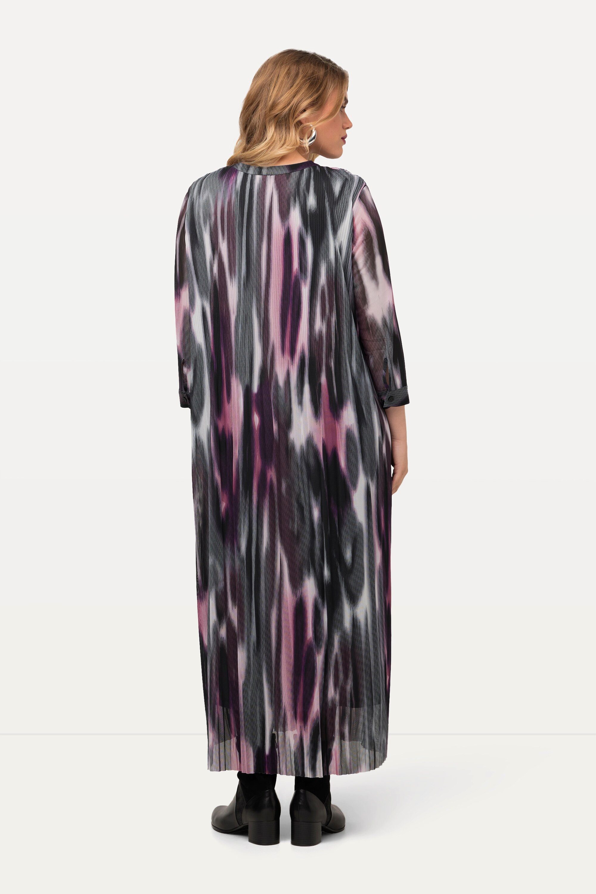 Ulla Popken Midikleid Midikleid doppellagig A-Linie Rundhals Langarm