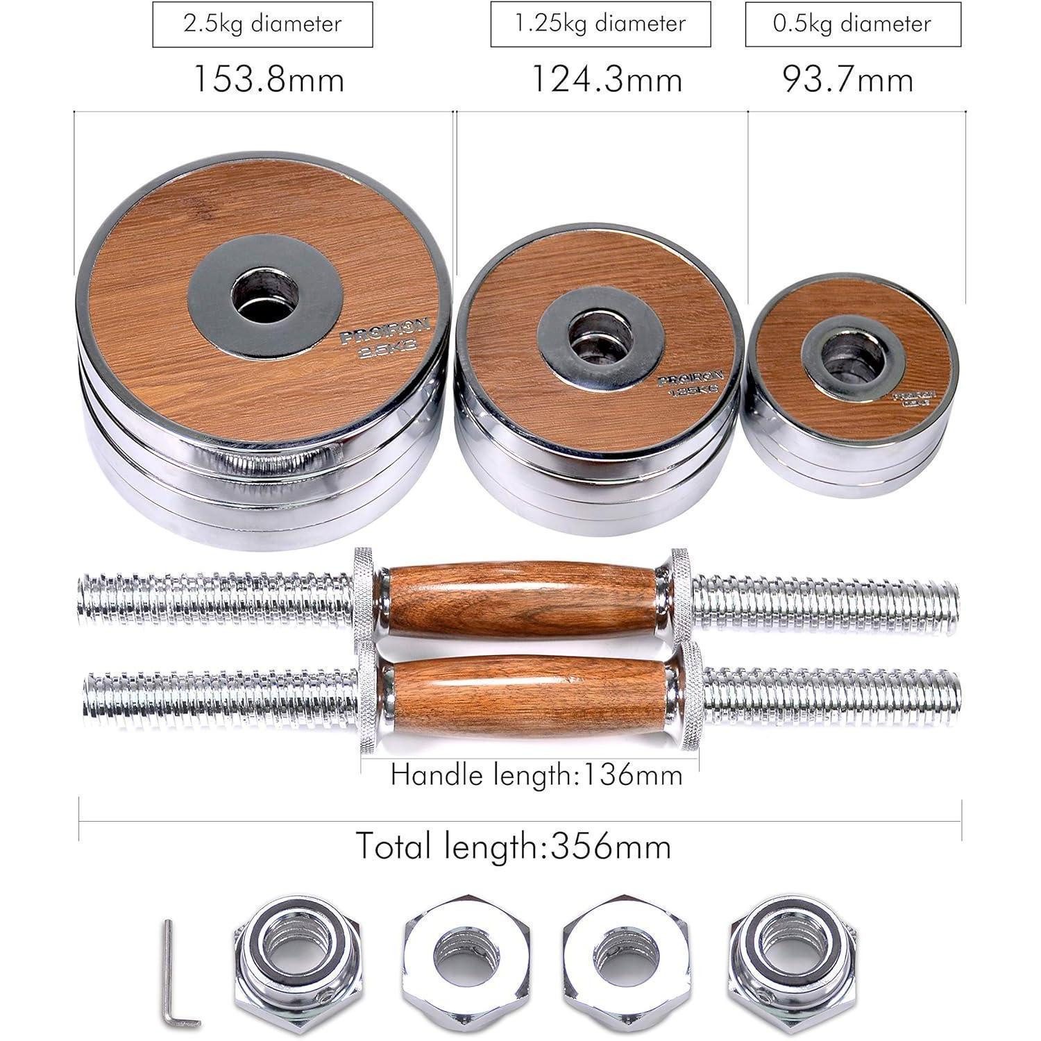 PROIRON Hantel-Set Einstellbare Walnuss-Stahl Hanteln Set 20KG für Gym Office Home
