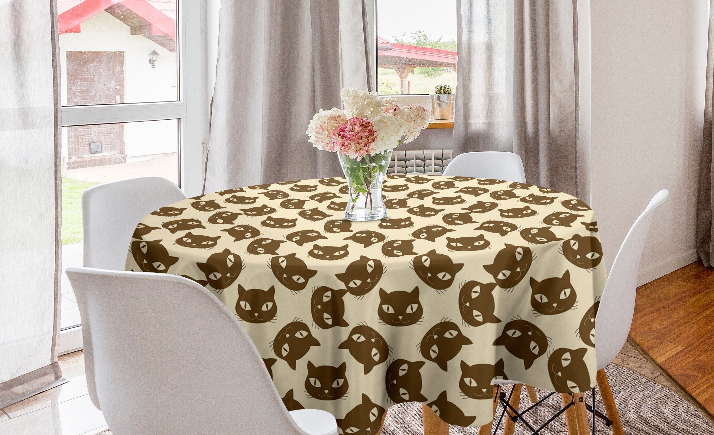 Abakuhaus Tischdecke Kreis Tischdecke Abdeckung für Esszimmer Küche Dekoration, Kätzchen Katzenportraits mit großen Augen
