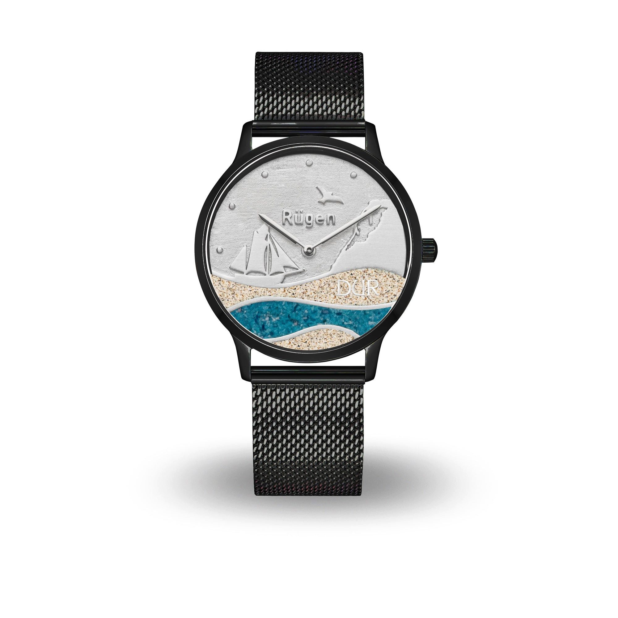 DUR Quarzuhr DUR Schmuck: Uhr 40er „Strandwellen Rügen“ mit Strandsand und blauem S