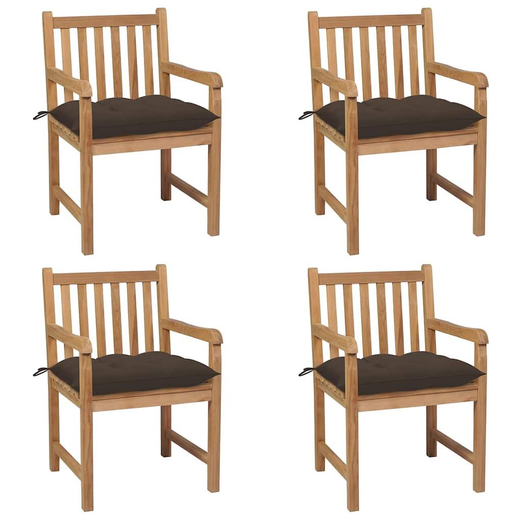 vidaXL Sitzgruppe vidaXL Gartenstühle 4 Stk. mit Taupe Kissen Massivholz Teak
