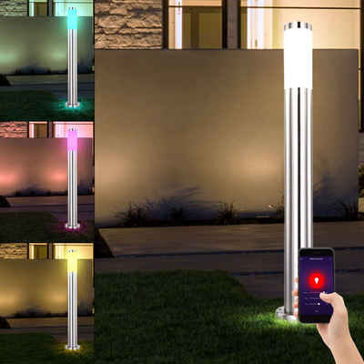 etc-shop LED Wandstrahler, Leuchtmittel inklusive, Smart Außen Stehlampe Edelstahl Standleuchte Garten