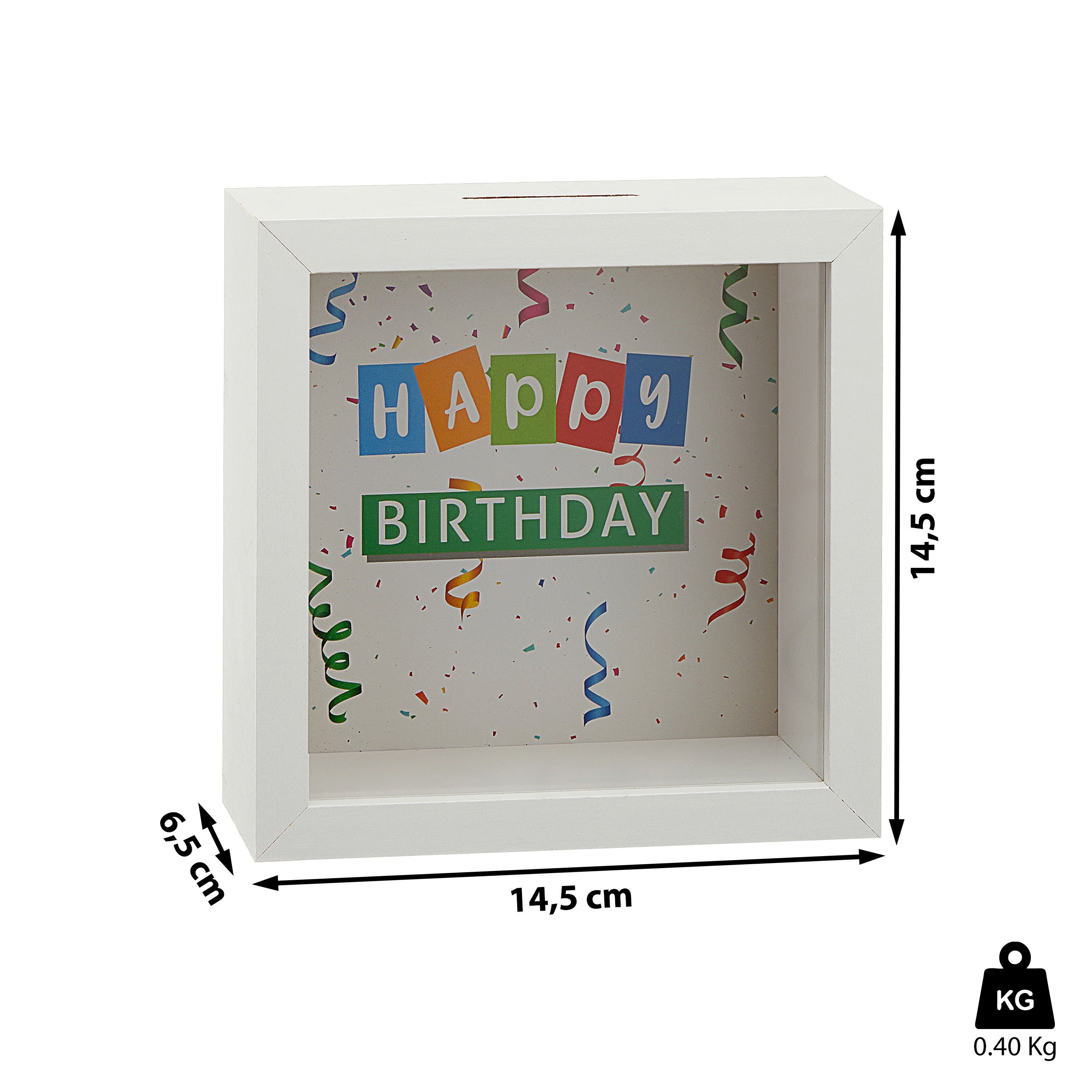 CEPEWA Spardose Spardose Geburtstag 14,5cm Rahmen MDF Glas