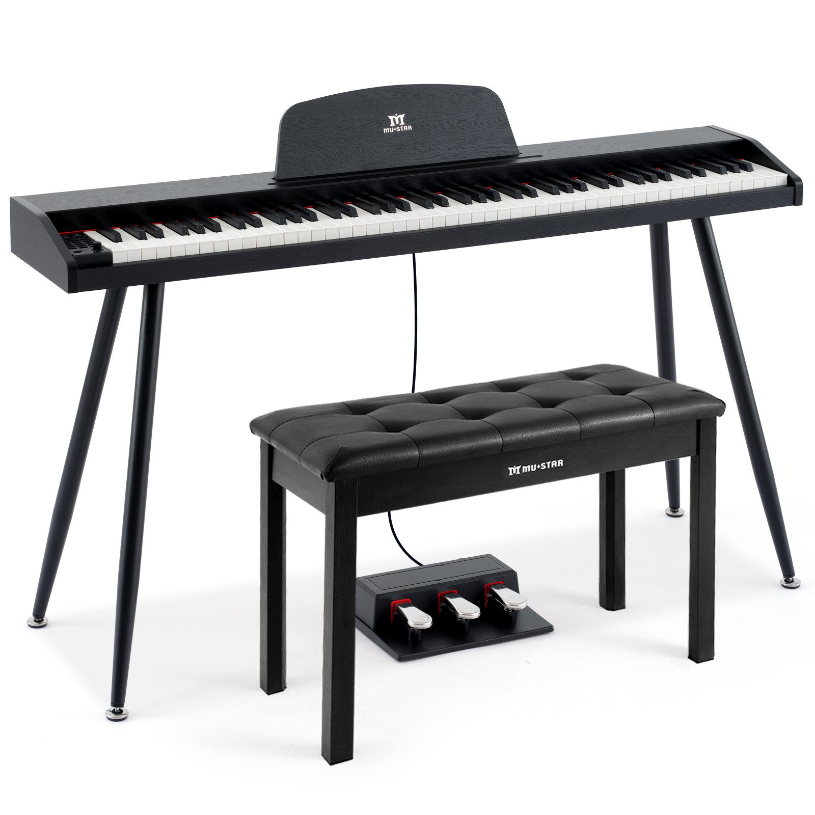 MUSTAR Digitalpiano mit 88 anschlagdynamischen Tasten, Klavierhocker und 3 Pedaleinheiten (mit Klavierbank), Portables E-Piano in voller Größe mit MIDI-USB und Ständer