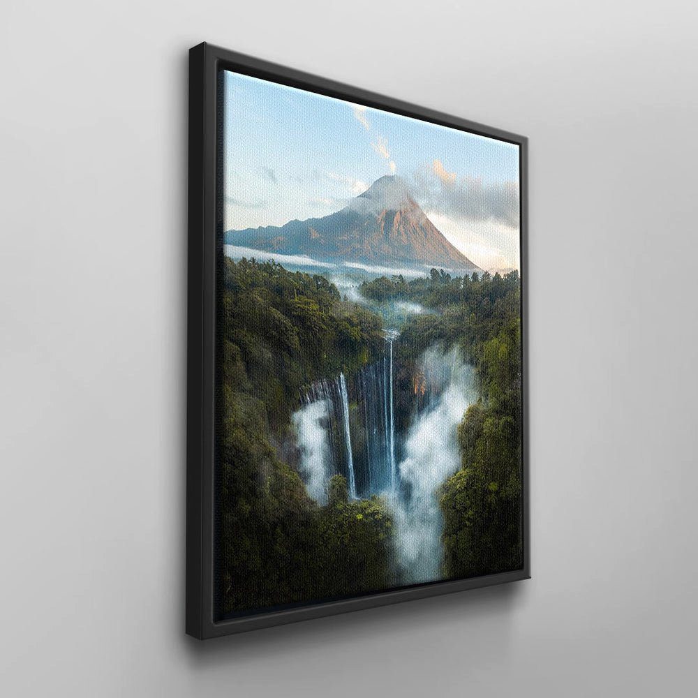 Rahmen Modernes Wandbild mit von weißer Leinwandbild, DOTCOMCANVAS® Landschaft Wasserfall