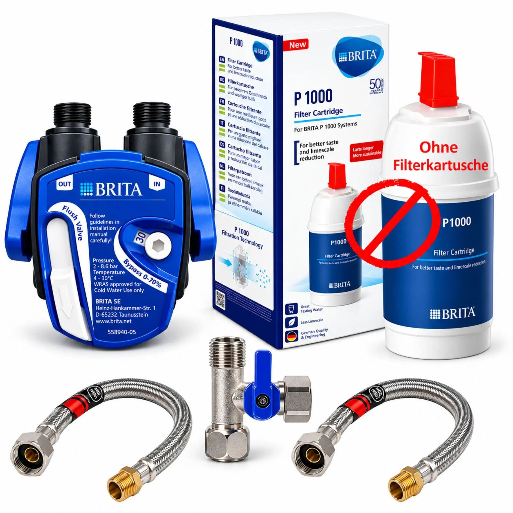 Neues Wasser Untertisch-Trinkwassersystem P1000 Untertisch-Wasserfilter-Set mit Filterkopf, ohne Filter, ohne Digiflow, ohne Armatur