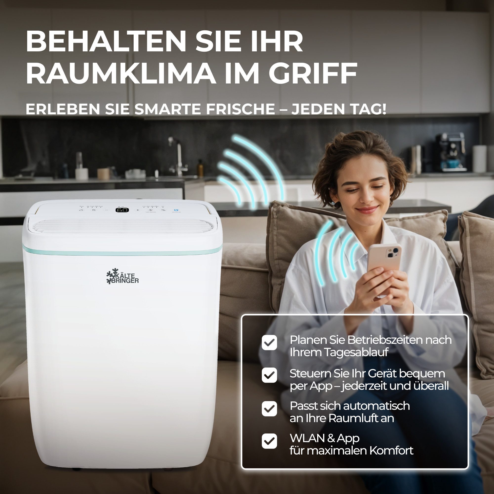Kältebringer Dehumidifier, 10L/24h, up to 31m² (77m²) LED Display, very quiet & energy-saving