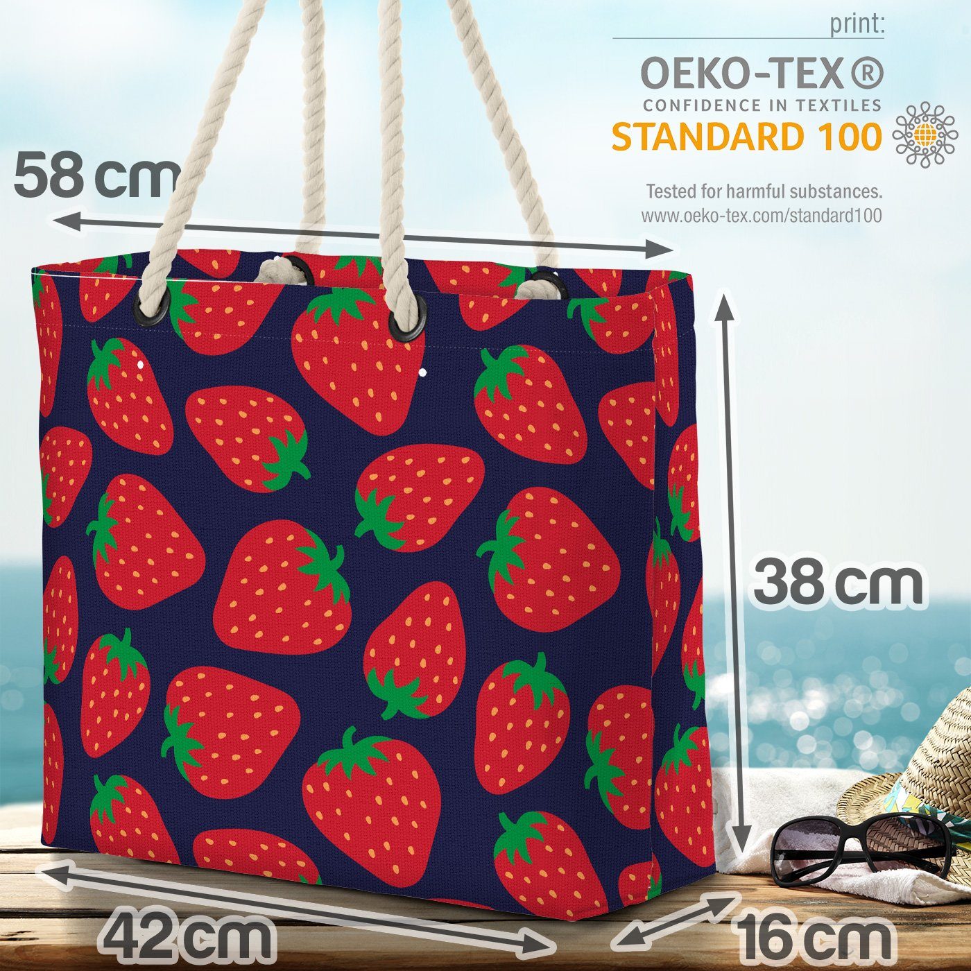 Essen Obst Beach Erdbeermuster Beeren VOID Vitamine Früchte Strandtasche Erdbeeren Bag Kochen (1-tlg),