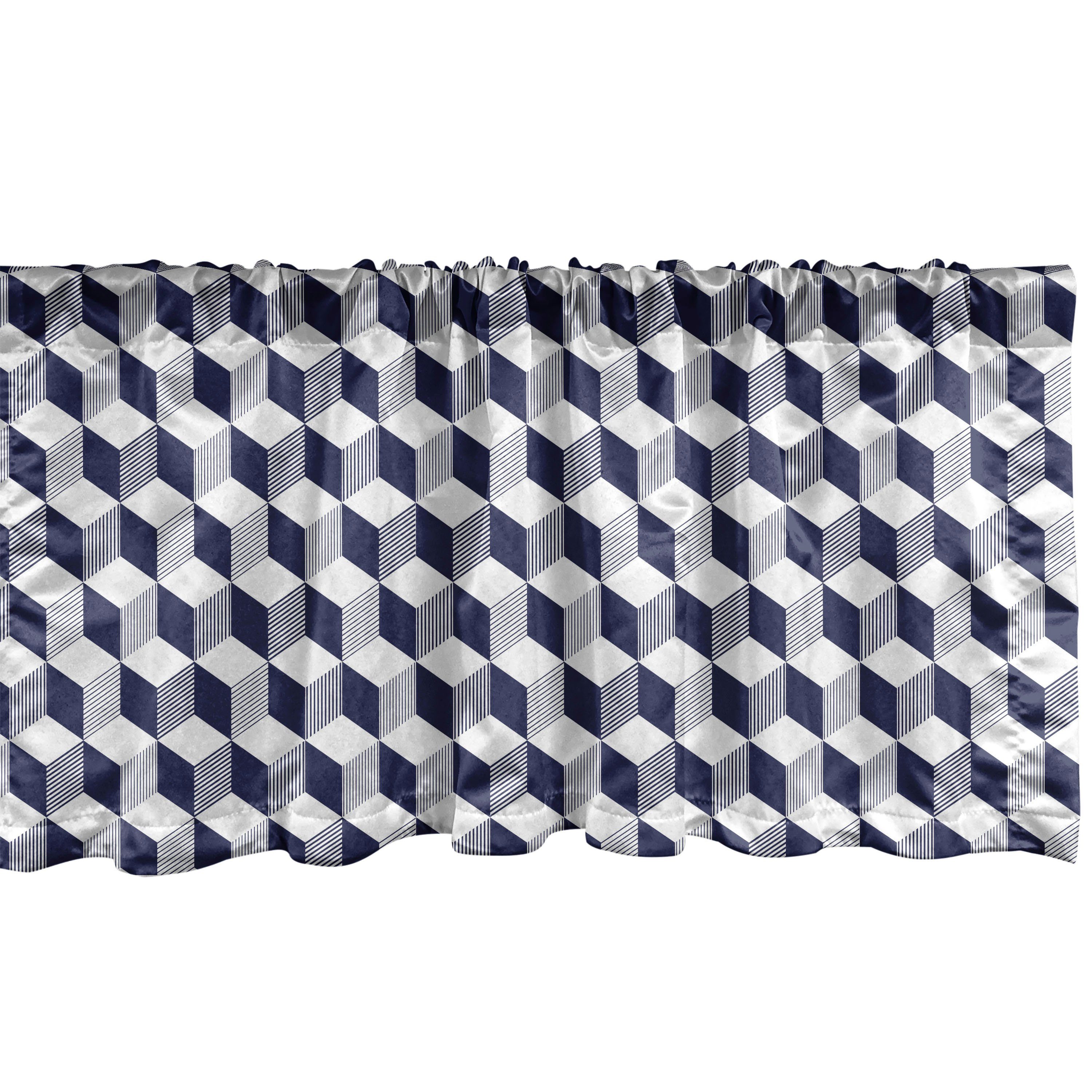 Scheibengardine Vorhang Volant für Küche Schlafzimmer Dekor mit Stangentasche, Abakuhaus, Microfaser, Navy blau Abstrakt Cube Stripes
