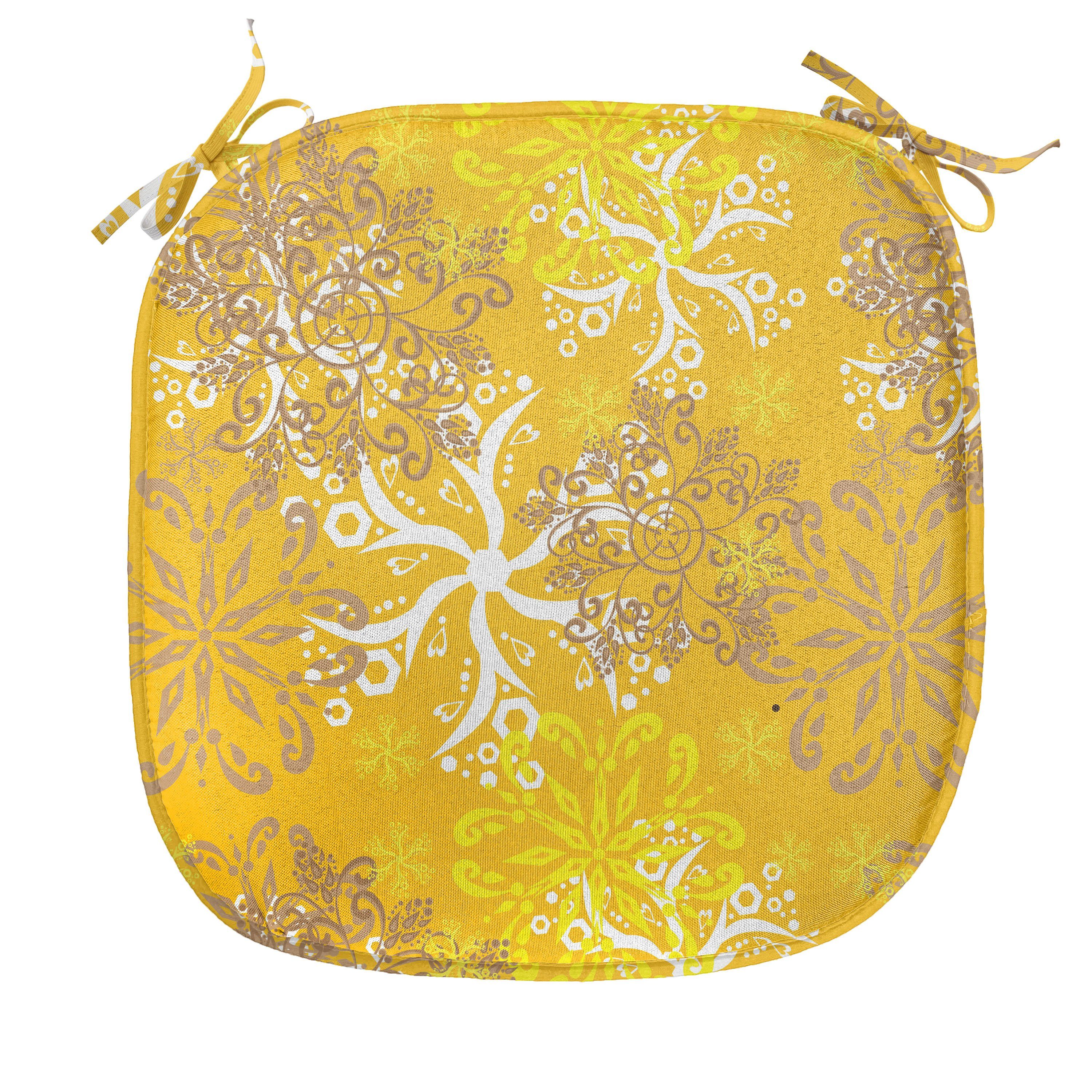 Weiß für wasserfestes mit und Stuhlkissen Entwurf Dekoratives Abakuhaus Kissen Riemen aufwändiger Gelb Küchensitze,