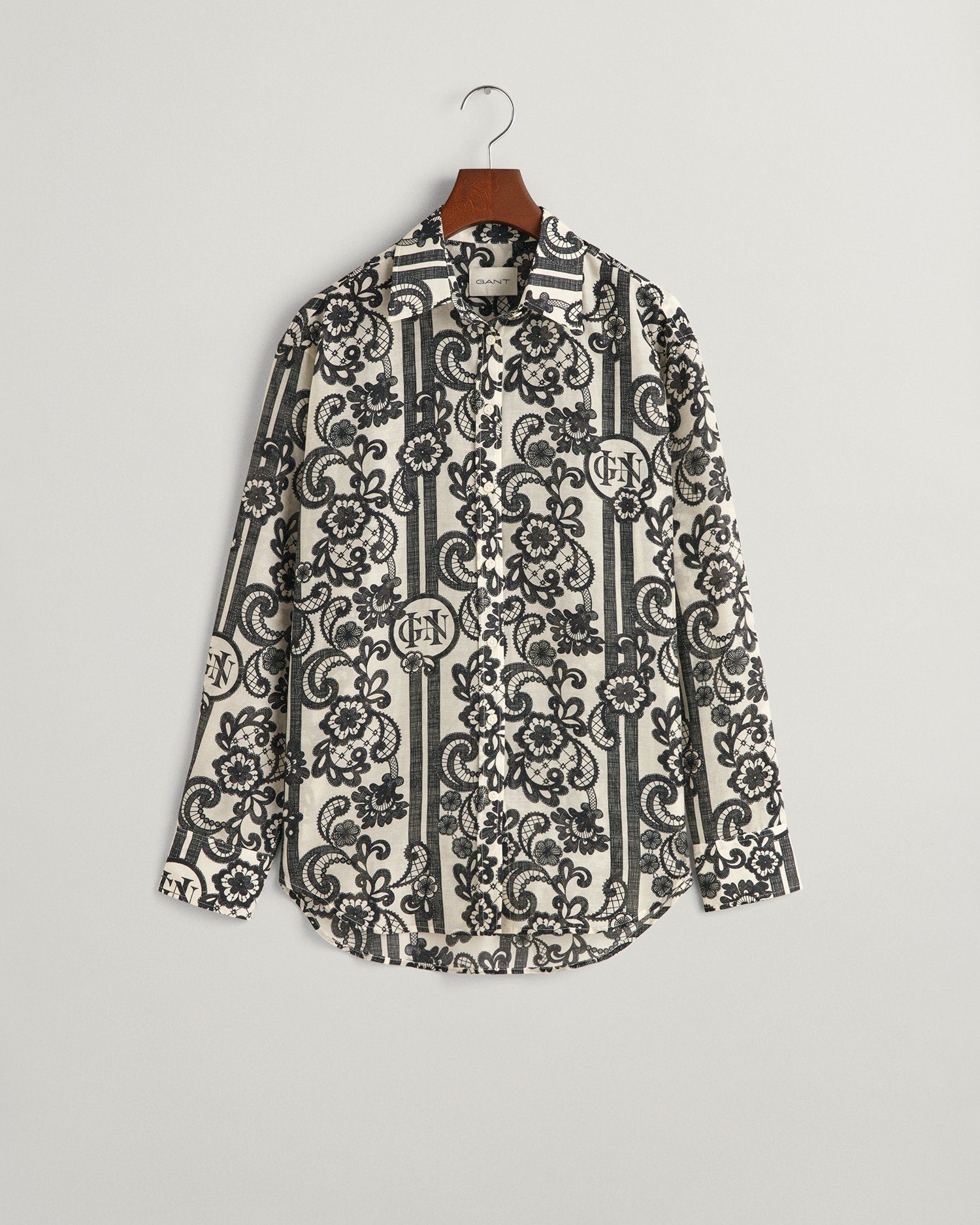 Gant Klassische Bluse Relaxed Fit Baumwoll Seiden Bluse mit Spitzen-Print