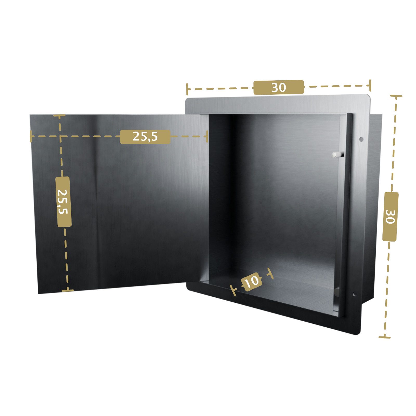 HAGO Duschwand Edelstahl Wandnische befliesbare Tür Duschnische Ablage Regal randlos, Edelstahl, (1 tlg), Push-2-Open, Randlos