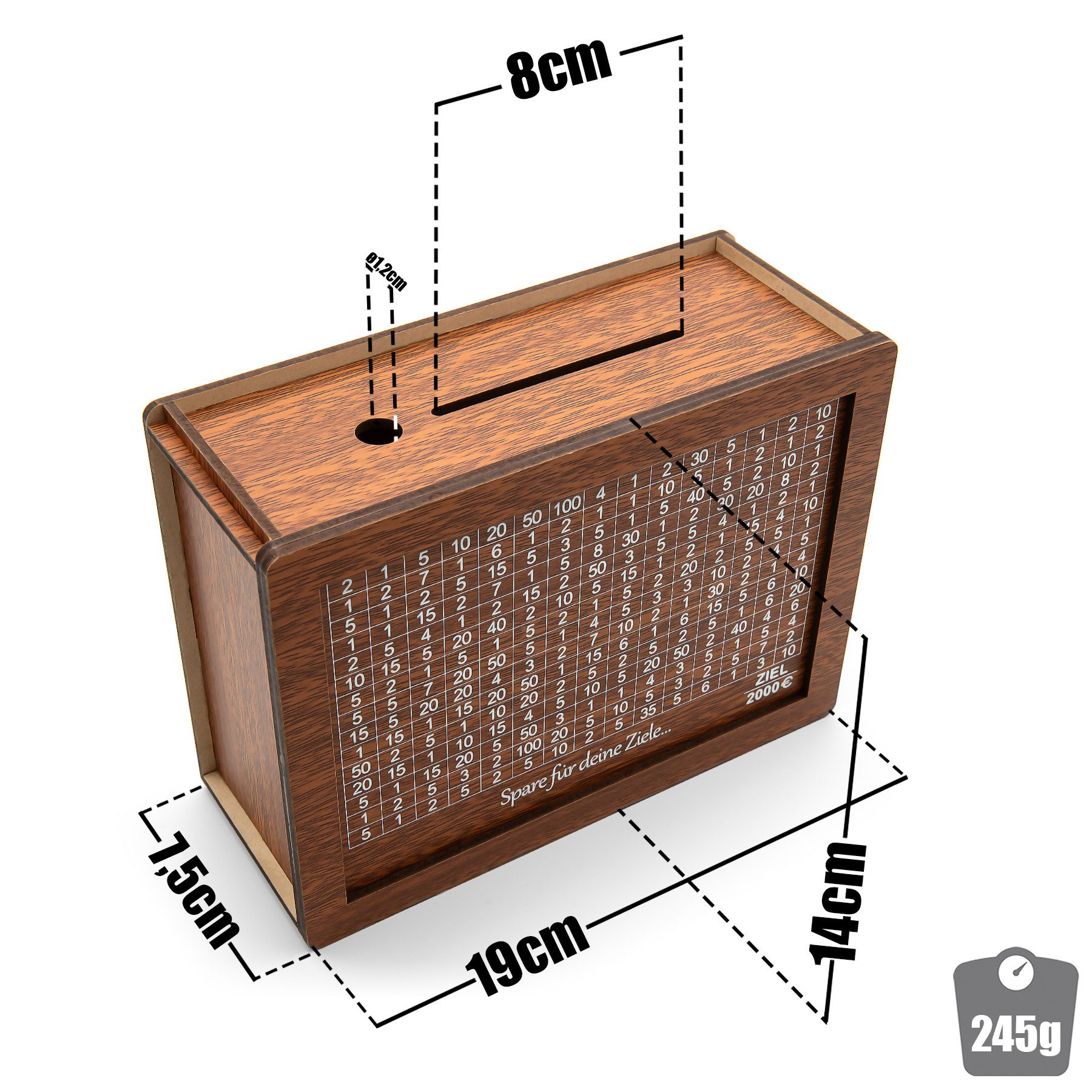 BigDean Spardose Spardose mit Ziel 2000€ aus Holz – Sparbox in Geschenkverpackung, (Packung, 1-tlg., Spardose), Sparen Leichtgemacht, Klares Ziel, Motivierend – Bild 3 von 5
