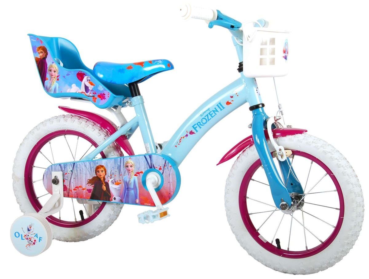 Volare Kinderfahrrad 16 Zoll Kinder Fahrrad Mädchenfahrrad Rad Bike Frozen  2 Disney 91650CH, Rücktritt, Korb, Puppensitz, Stützräder