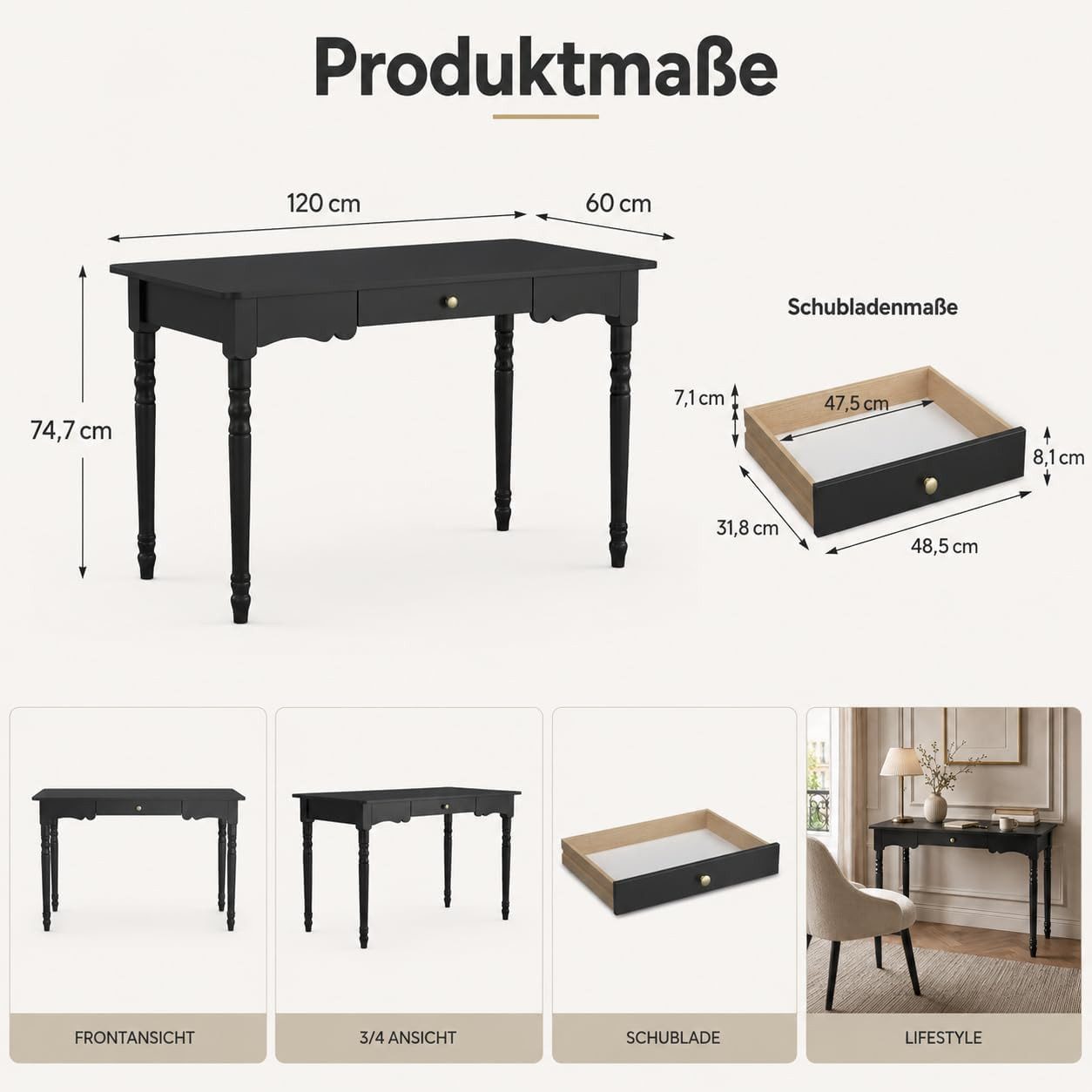 FUFU&GAGA Schreibtisch 80-160cm Computertisch Homeoffice, Weiß & Holz, LED – Bild 2 von 5
