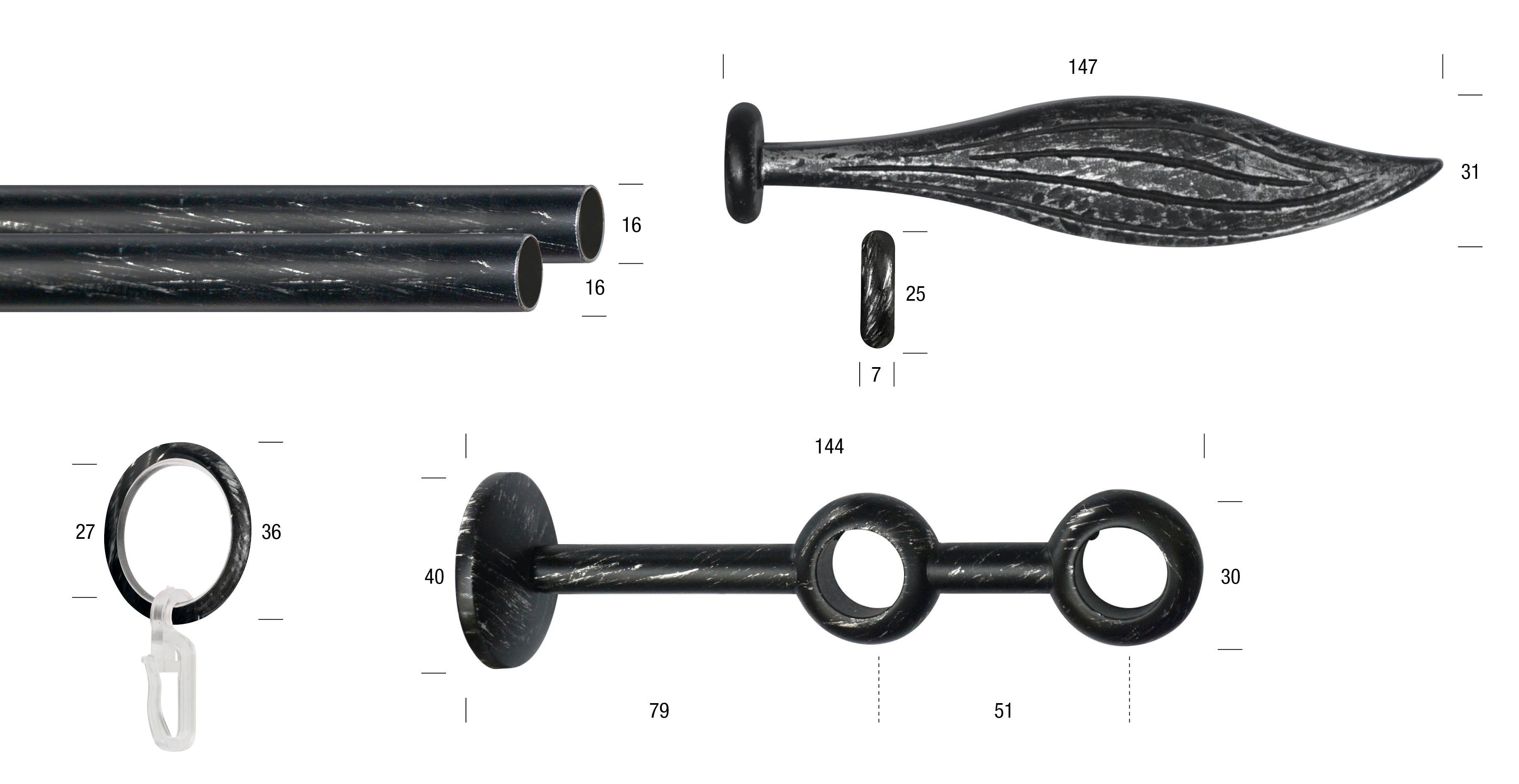 GARESA Gardinenstange ESPERANCA, Ø 16 mm, 2-läufig, Wunschmaßlänge, verschraubt, Metall, rustikale Vorhanggarnitur, verlängerbar, Eisen, mit Ringe