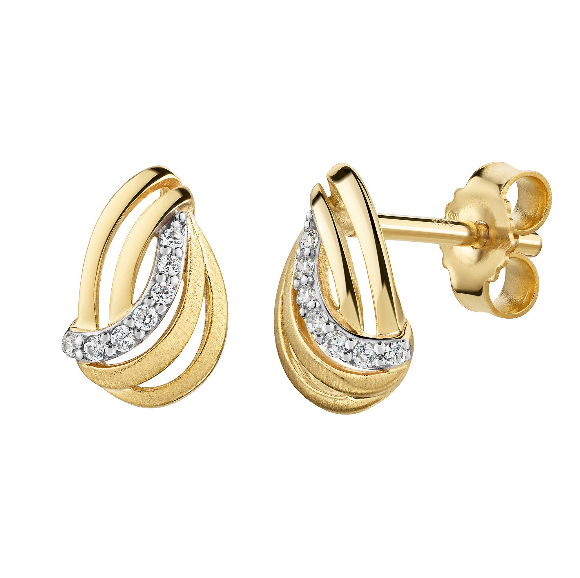 Paar Ohrstecker Schmuck Geschenk Gold 333 Ohrschmuck Ohrringe Welle bicolor