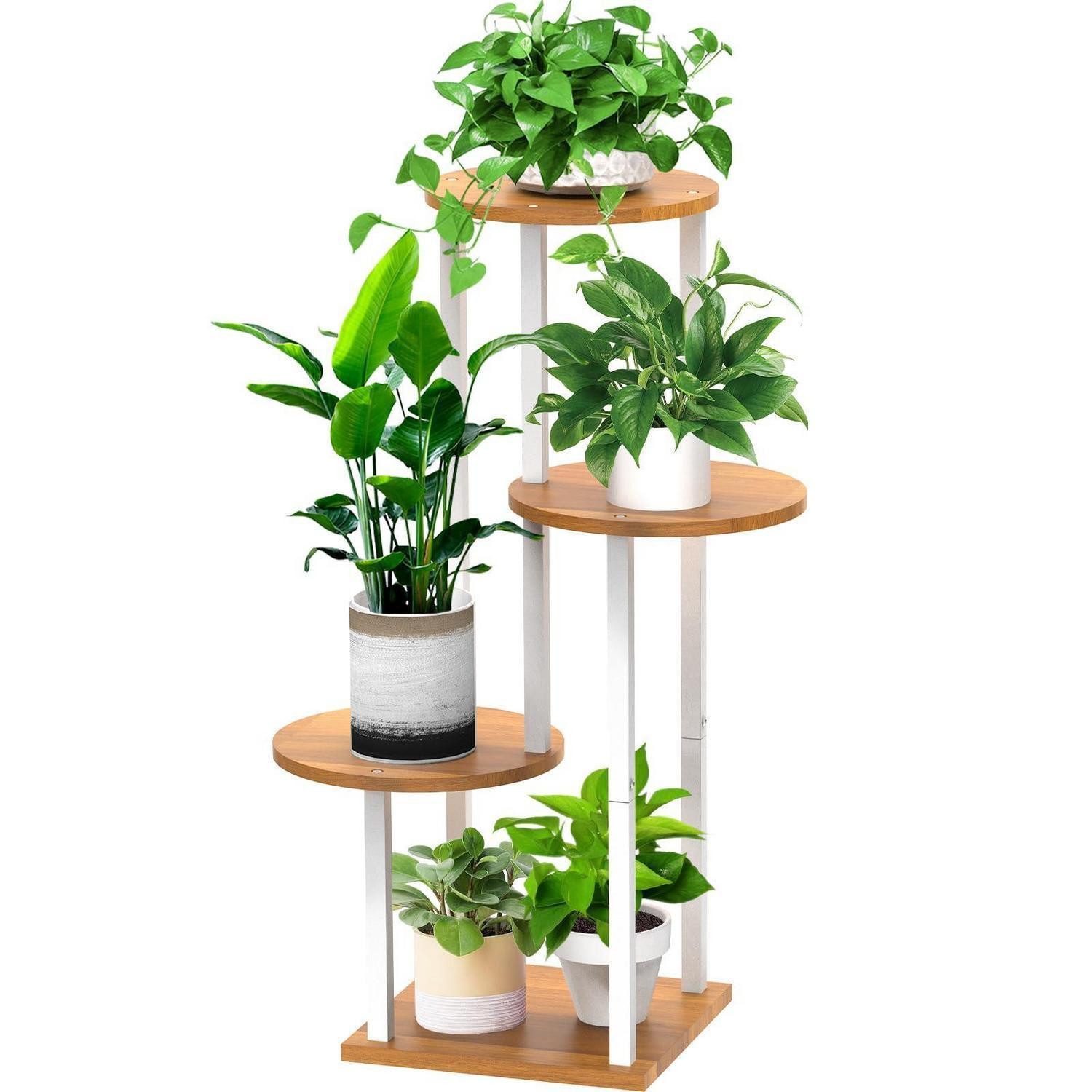 LuxusKollektion Pflanzentreppe Blumenregal Metall 4 Tier Rund Weiss Holz (1 St)