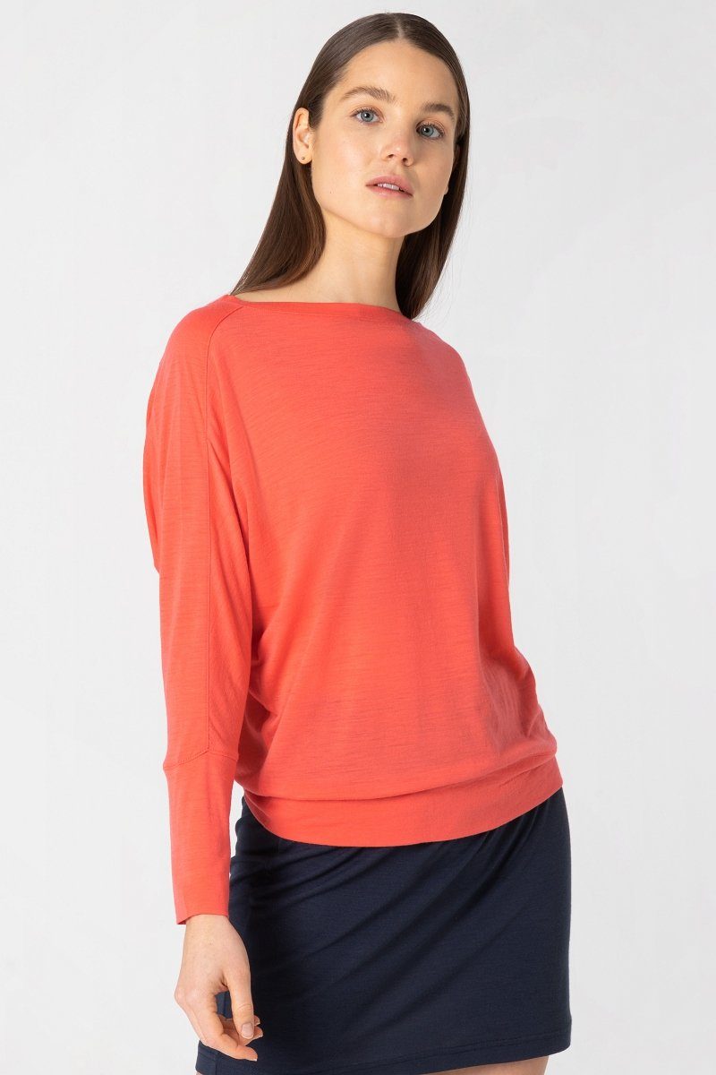 SUPER.NATURAL Langarmshirt Merino Longsleeve Coral TOP bequemer Merino-Materialmix W KULA Living