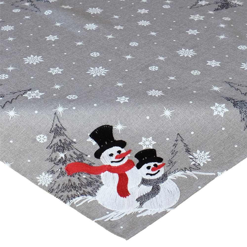 Tischdecke Tischdecke MARITA Schneemänner Stick grau Polyester 85 x 85 cm