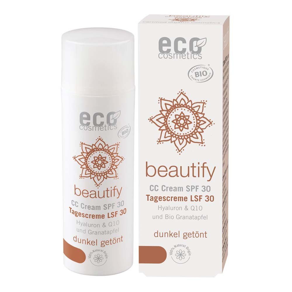 Eco Cosmetics Getönte Gesichtscreme OPC, Q10 & Hyaluron - LSF30 CC Creme  dunkel 50ml