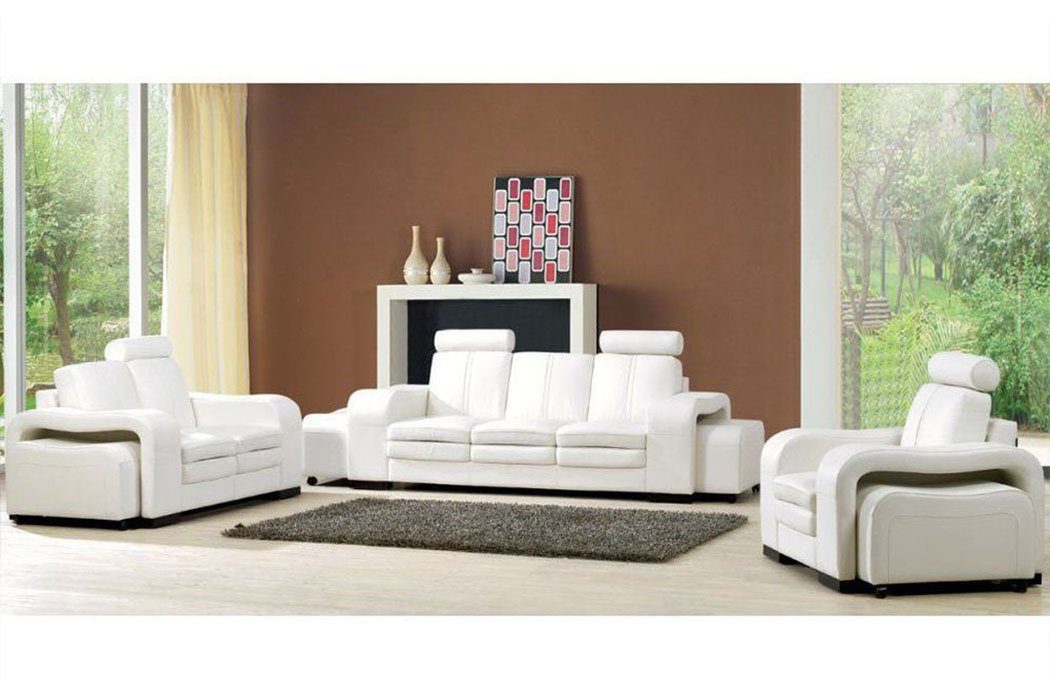 Europe Design Ledersofa JVmoebel Garnituren Made in Garnitur, Couch 3+2+1 Sofa Weiß Sitzer