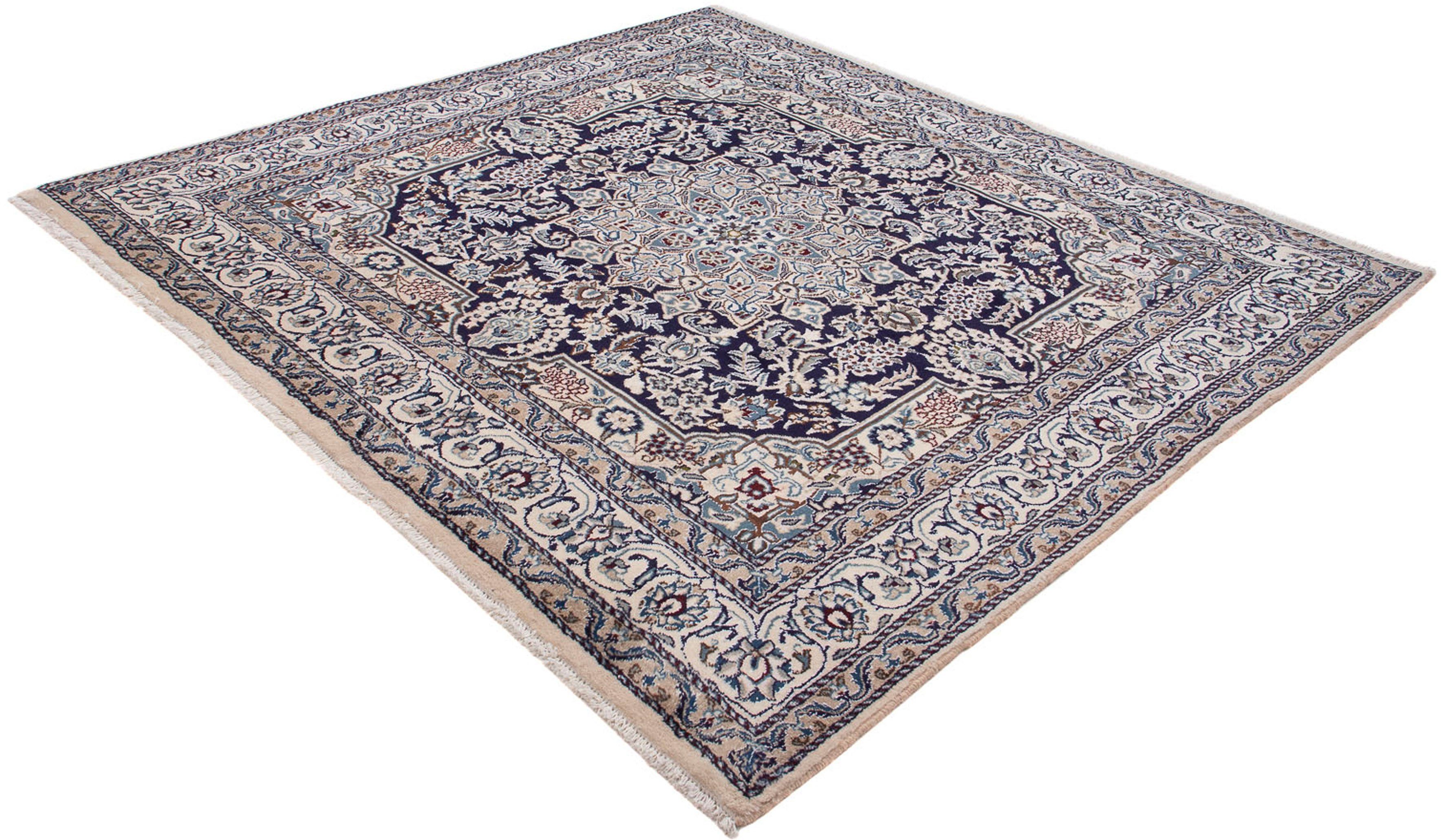 Orientteppich Perser Handgeknüpft, Nain dunkelblau, 193 195 mit x - morgenland, mm, Wohnzimmer, quadratisch - 10 Einzelstück quadratisch, cm Zertifikat Höhe: 