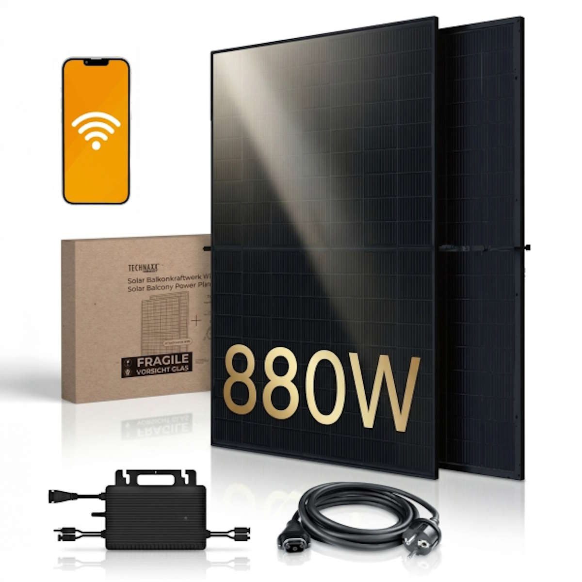 Technaxx Balkonkraftwerk TX-274 Solar-Set 800 Wp – Komplett-Set für die einfache Stromerzeugung, 3,84 W, Monokristallin