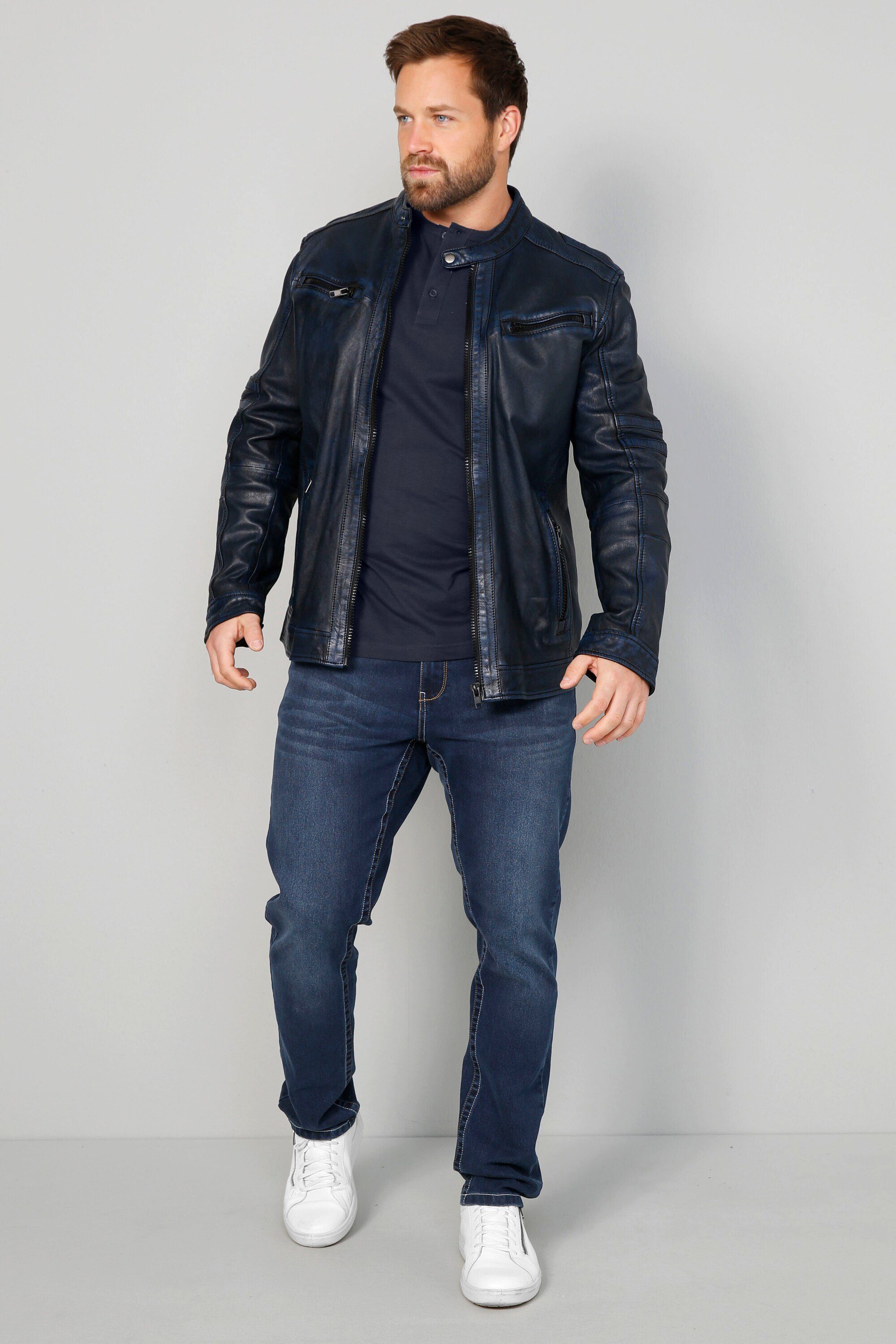 John F. Gee Lederjacke Lederjacke mit Stehkragen und Riegel