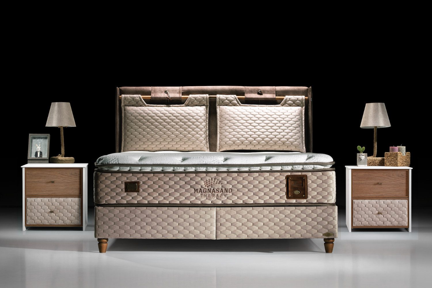 BAMBI YATAK Boxspringbett mit Bettkasten, Bambi Magnasand, Bett mit Matratze & Stauraum H3 (Schlafzimmerbett, Matratze mit Topper, 90x200 cm Boxbett, Polsterbett), Taschenfederkern, Matratzenhöhe: 33 cm, Optionale Nachttisch