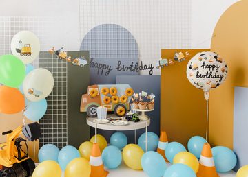 partydeco Folienballon, Folienballon Happy Birthday Baustelle 35cm Beige / Bunt