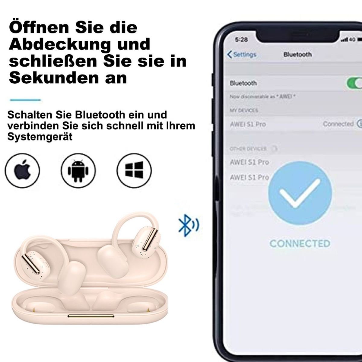 Bluetooth-Kopfhörer Conduction Weiß Jormftte Air Ear Kopfhörer,Bluetooth Headphones Open Sport Kopfhörer