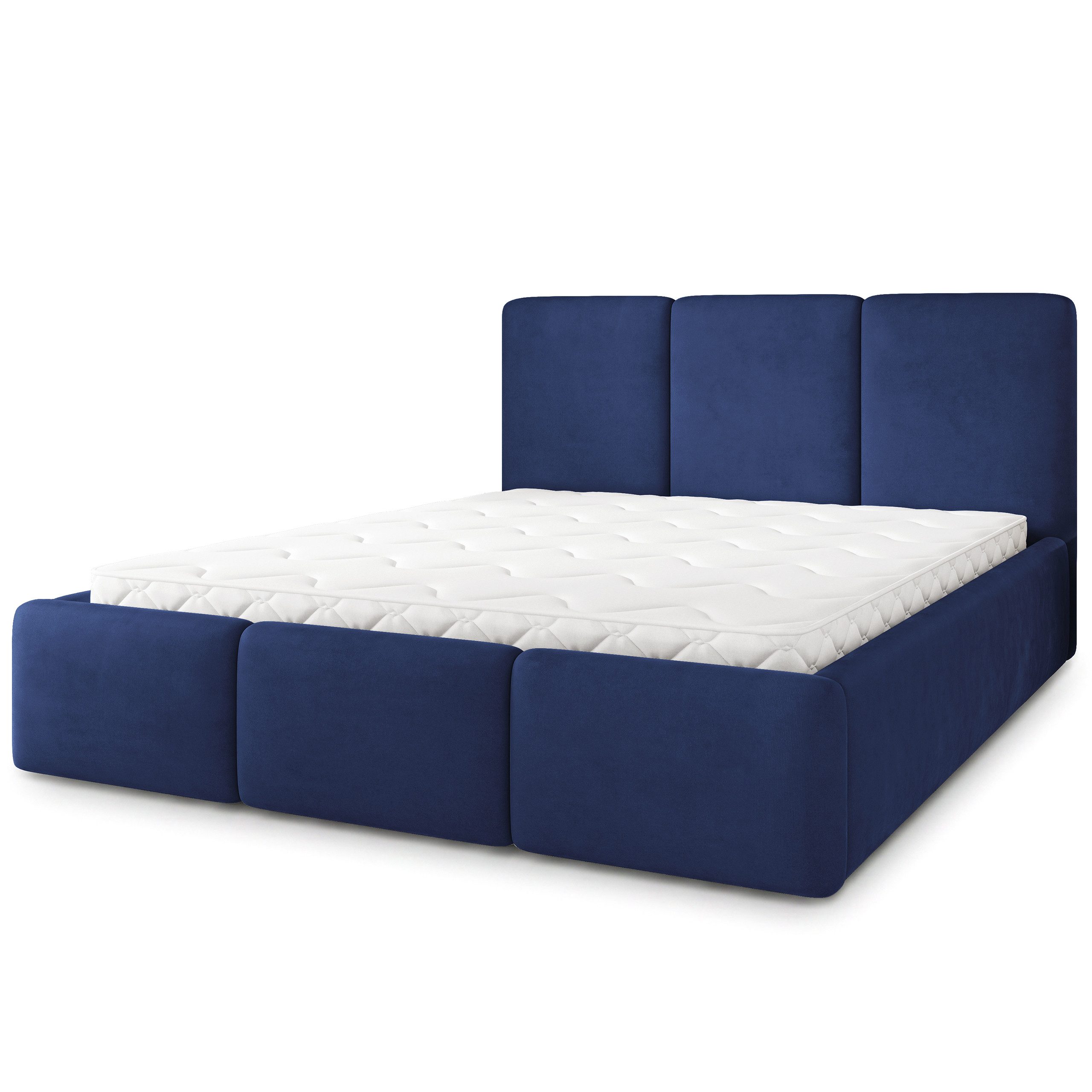 Masseno Polsterbett MORENA 120x200 cm blau (mit Bettkasten und Lattenrost)