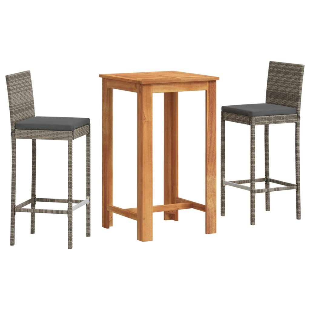 vidaXL Gartenlounge-Set 3-tlg. Gartenbar-Set Grau Massivholz und Poly Rattan, (2-tlg)