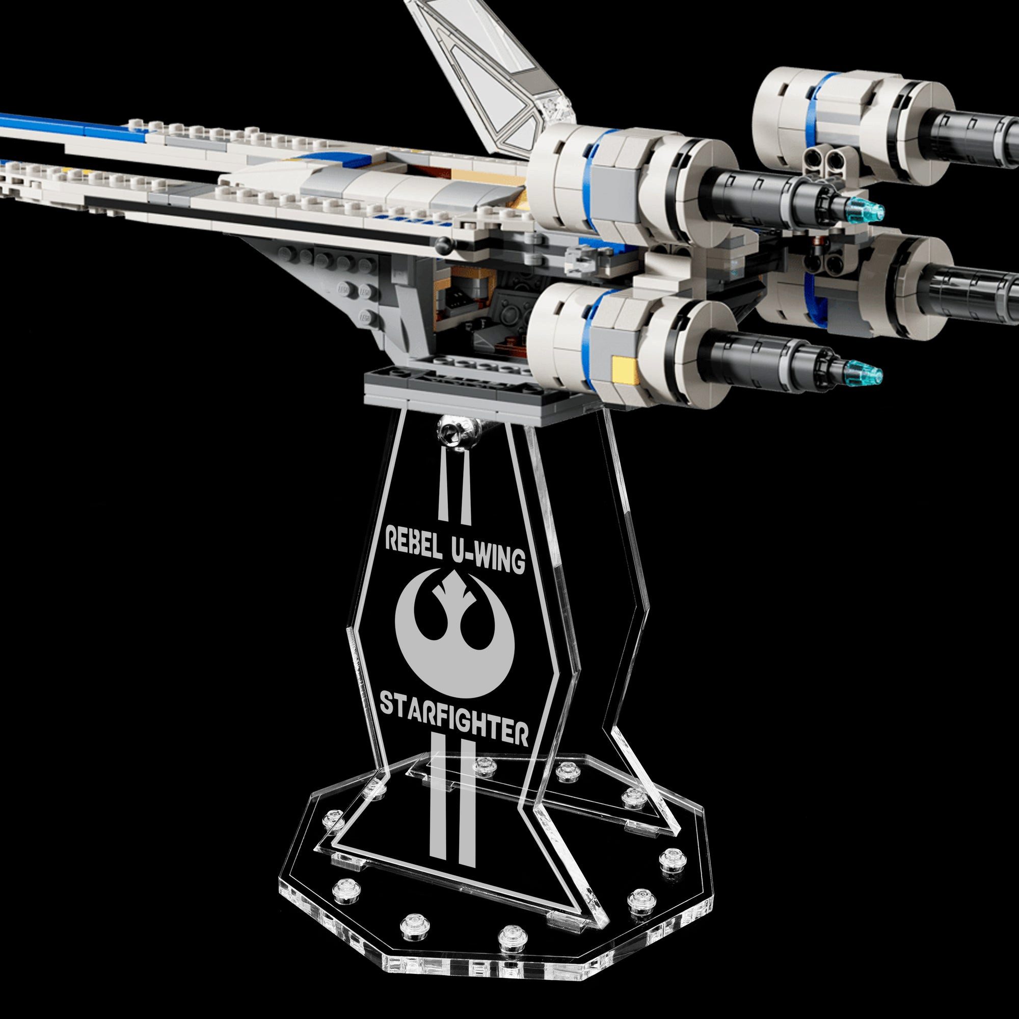 Lieblingsmensch Standfuß Acryl Display Stand kompatibel zu LEGO 75399 Rebel U-Wing Starfighter (5mm Halterung, Hochwertiger Präsentationsständer, Schwebender Effekt, Display Stand), Drehbar & Neigbar, Nur Ständer kein Modell