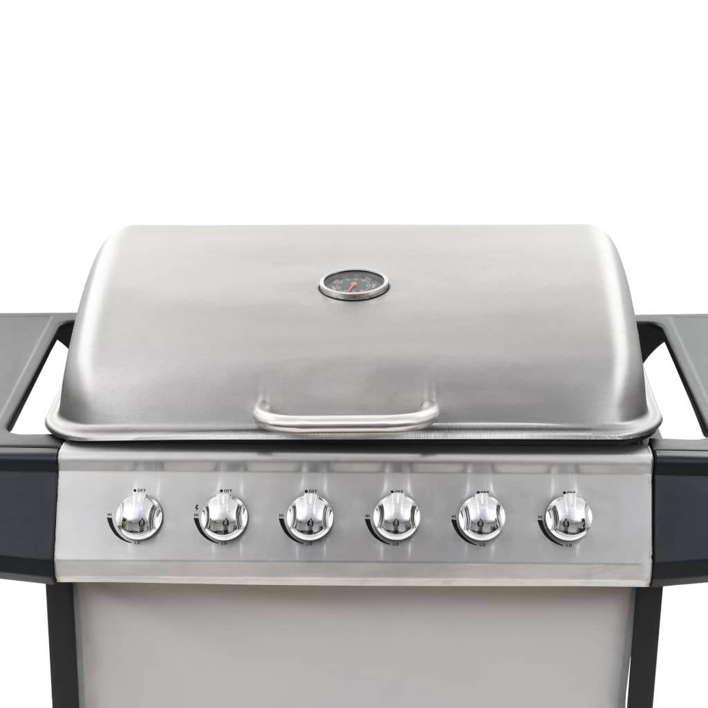 vidaXL Gasgrill Gasgrill mit 6 Flammen Edelstahl Silbern