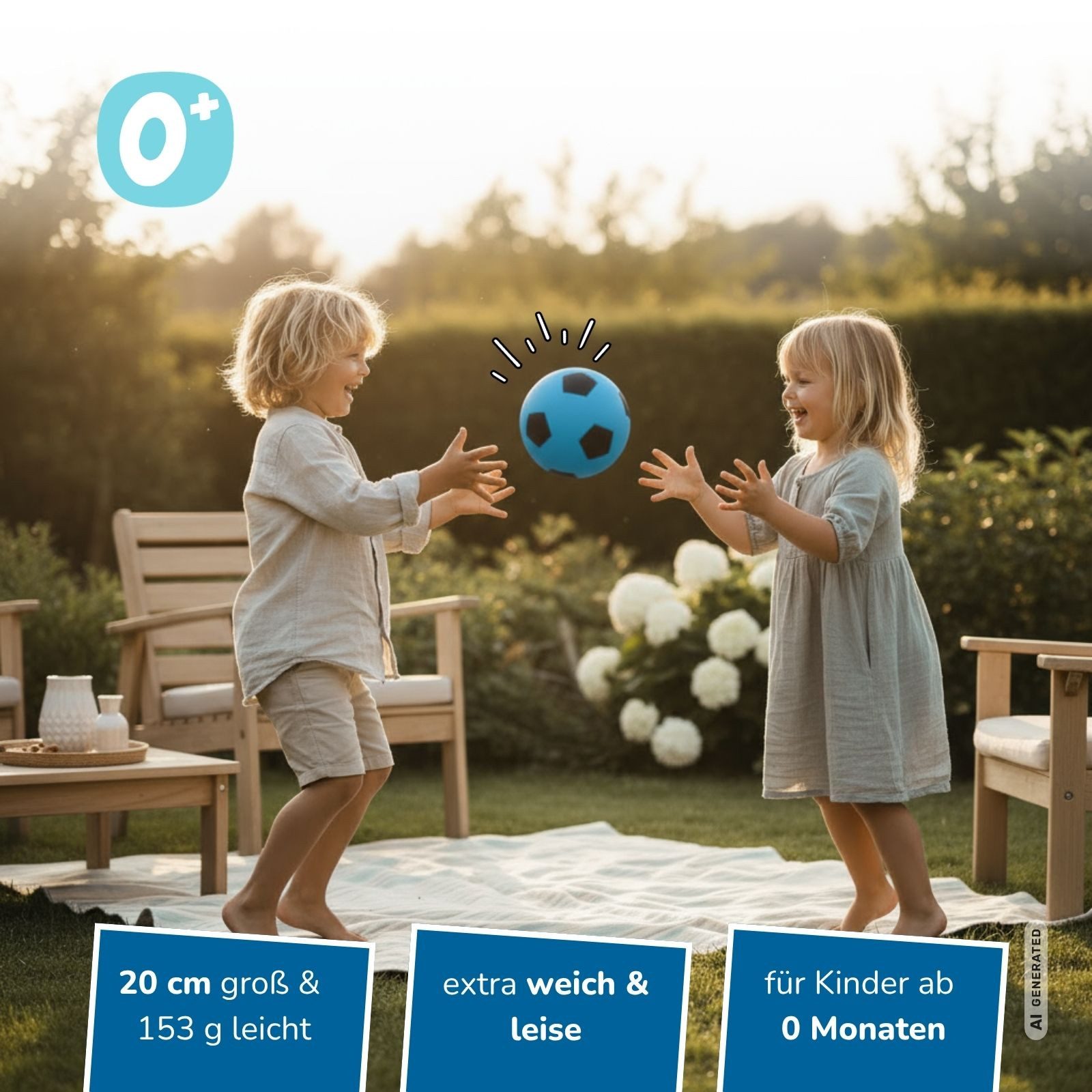 alldoro Softball Schaumstoff-Ball blau Ø 20 cm, weicher Soft-Fußball für Kinder, Sicherer Kinderball für drinnen & draußen, geeignet ab 0 Jahren
