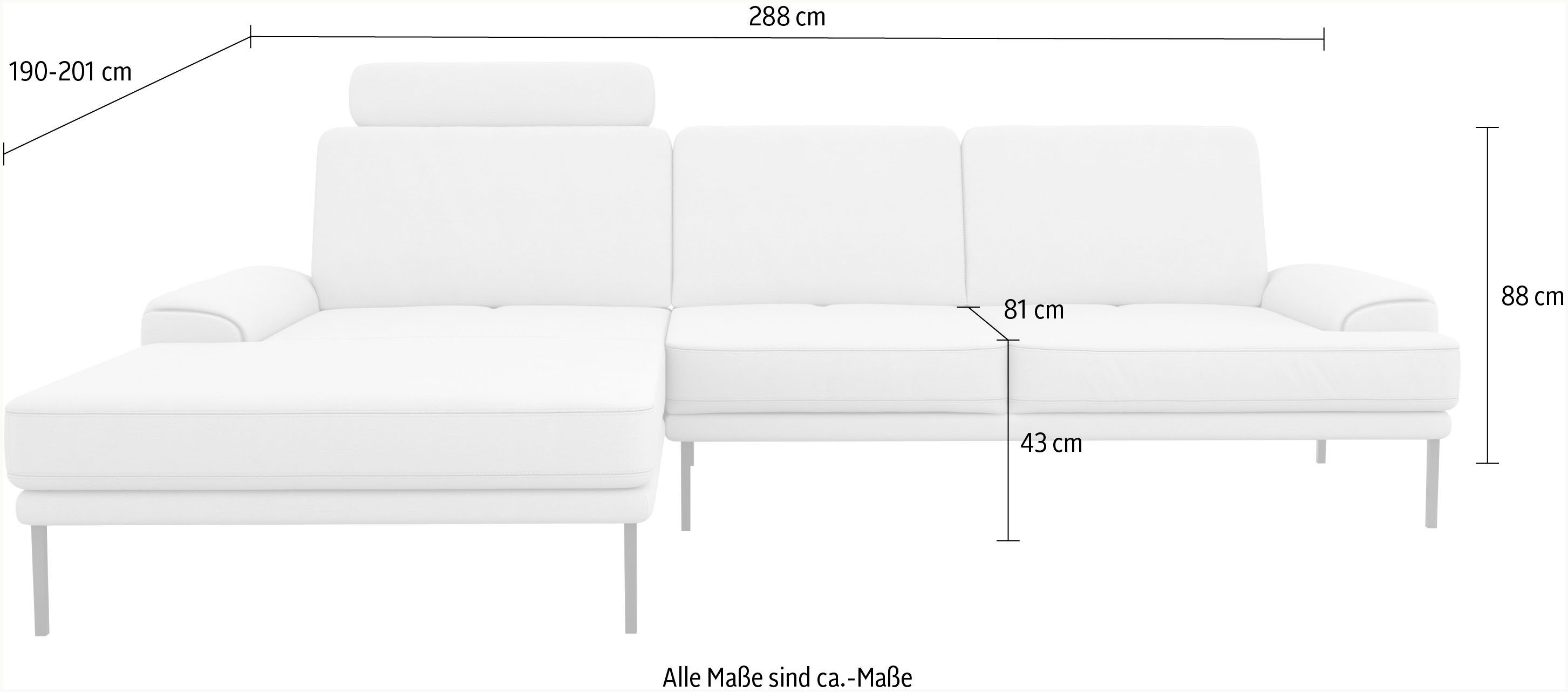 mit Metallfüßen, inklusive Kopfstütze GALLERY Sitztiefenverstellung, M Musterring by Ecksofa Viola, mit branded