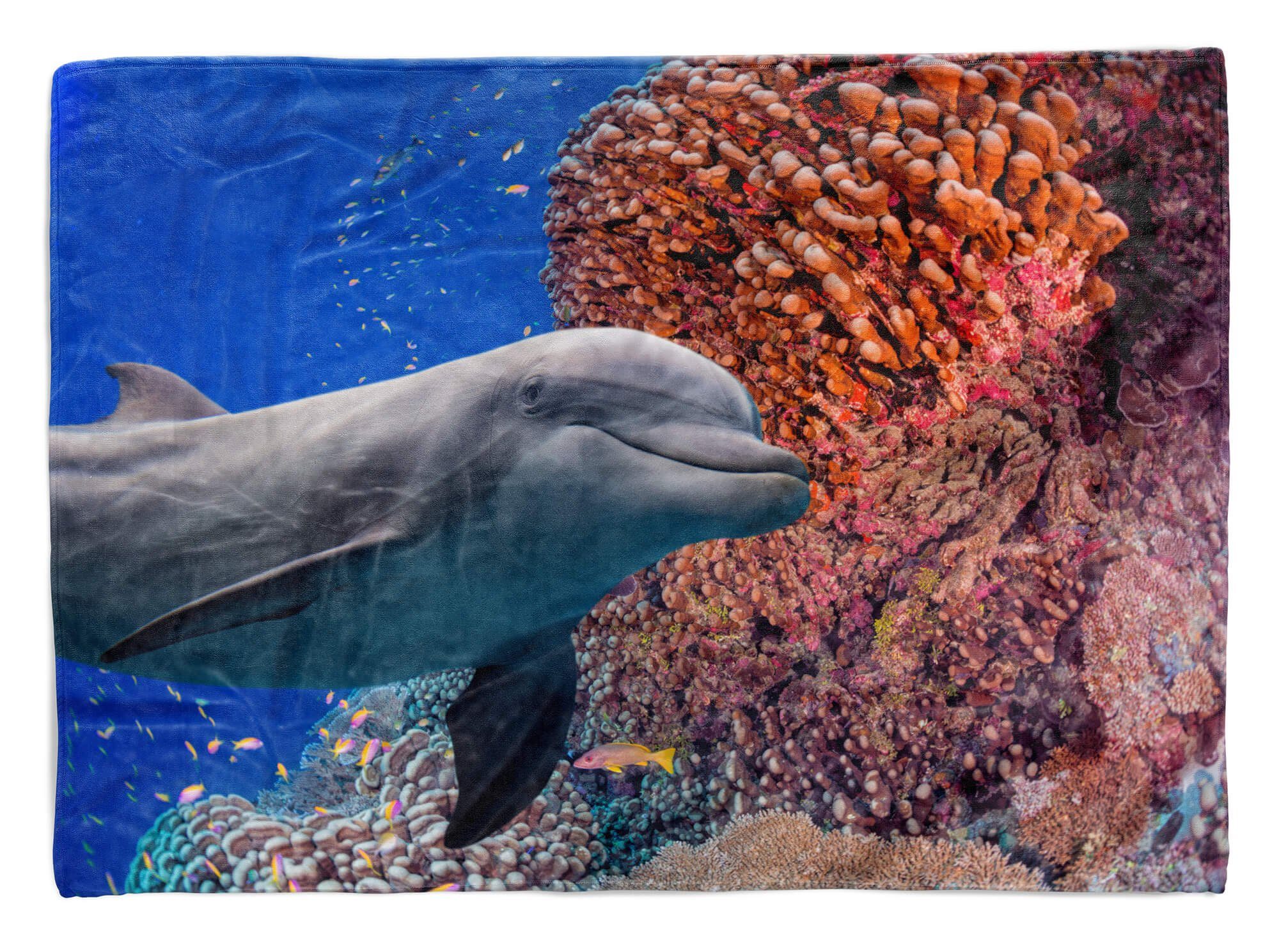 Sinus Art Handtücher Handtuch Strandhandtuch Saunatuch Kuscheldecke mit Tiermotiv Delfin Korallenrif, Baumwolle-Polyester-Mix (1-St), Handtuch