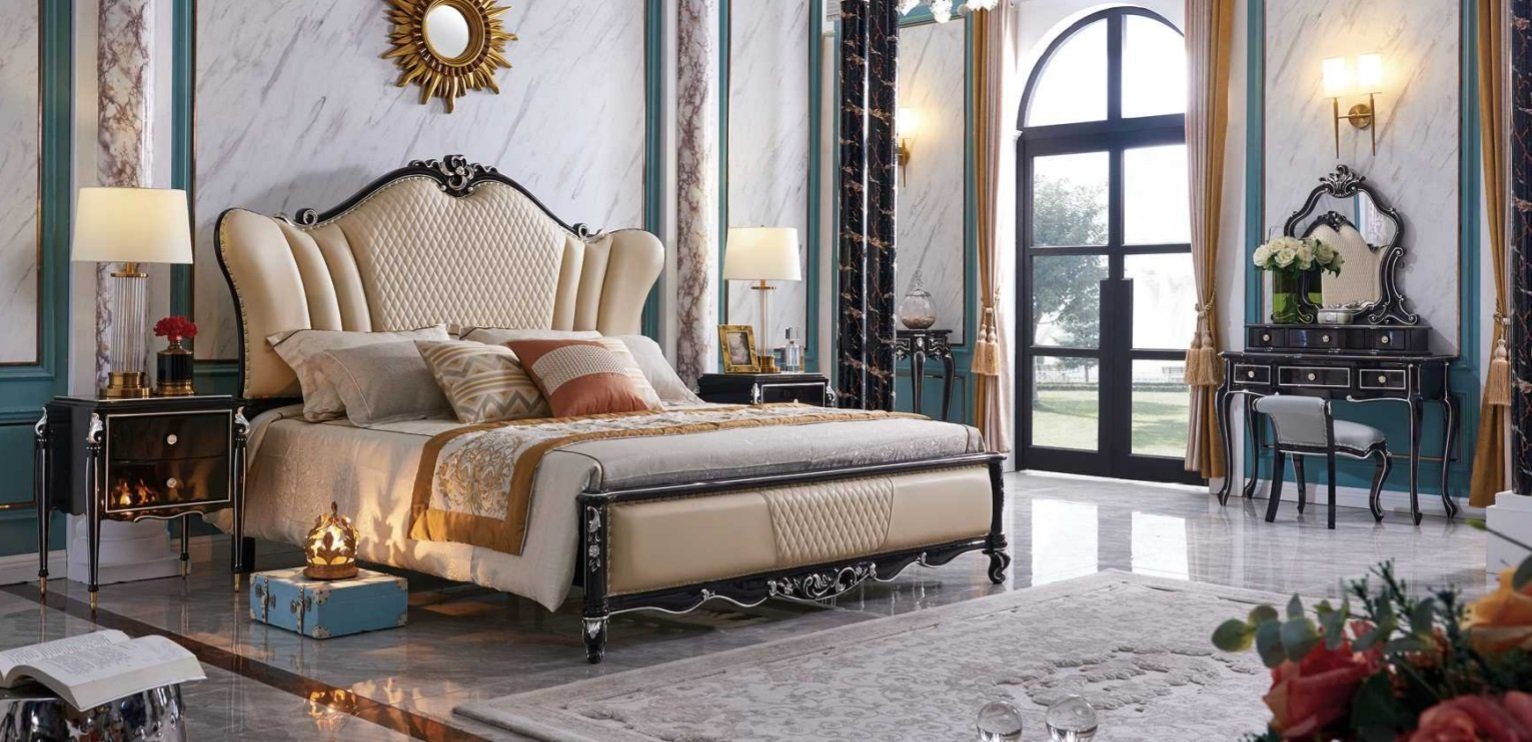 JVmoebel Bett, Klassisches Bett Luxus Chesterfield Leder Schlafzimmer Hotel