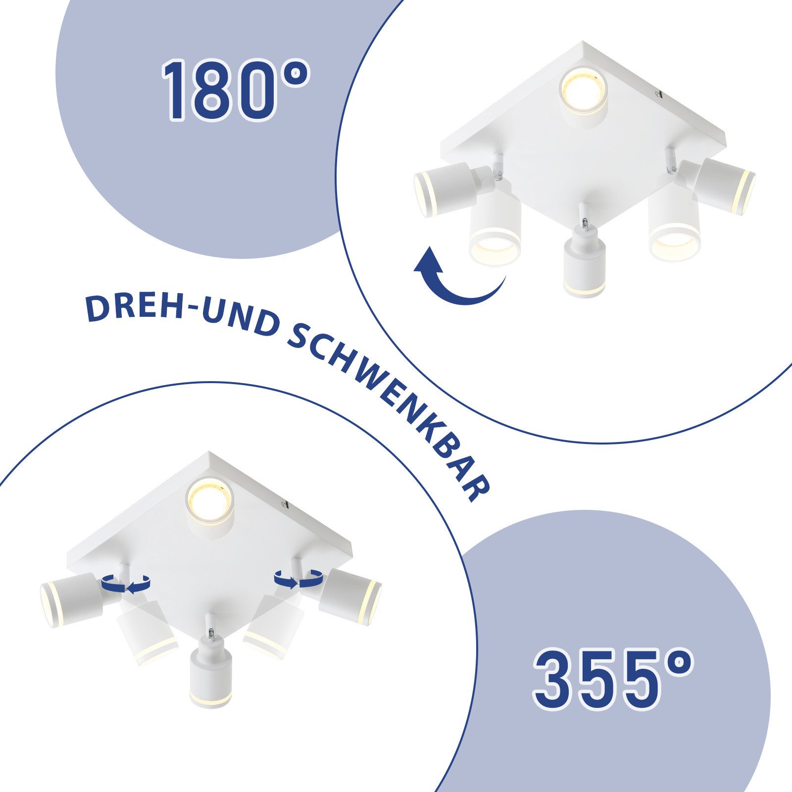 Nettlife Deckenspots Schwarz 1/2/3/4 Flammig GU10 Schwenkbar Innen Metall Deckenstrahler, Schwenkbar 355°, ohne Leuchtmittel, für Flur Wohnzimmer Küche Schlafzimmer