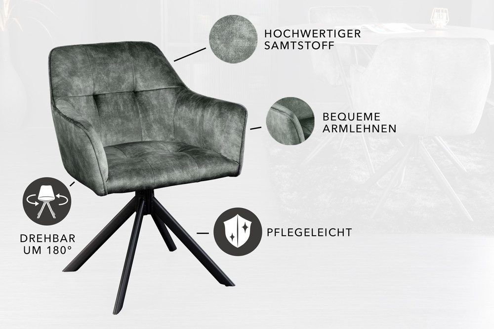 riess-ambiente Esszimmerstuhl LOFT grün/schwarz – Samt, drehbar, Metall-Füße, mit Armlehne (Einzelartikel, 1 St), mit 180° Drehfunktion und Autoreturn – ideal f – Bild 5 von 5