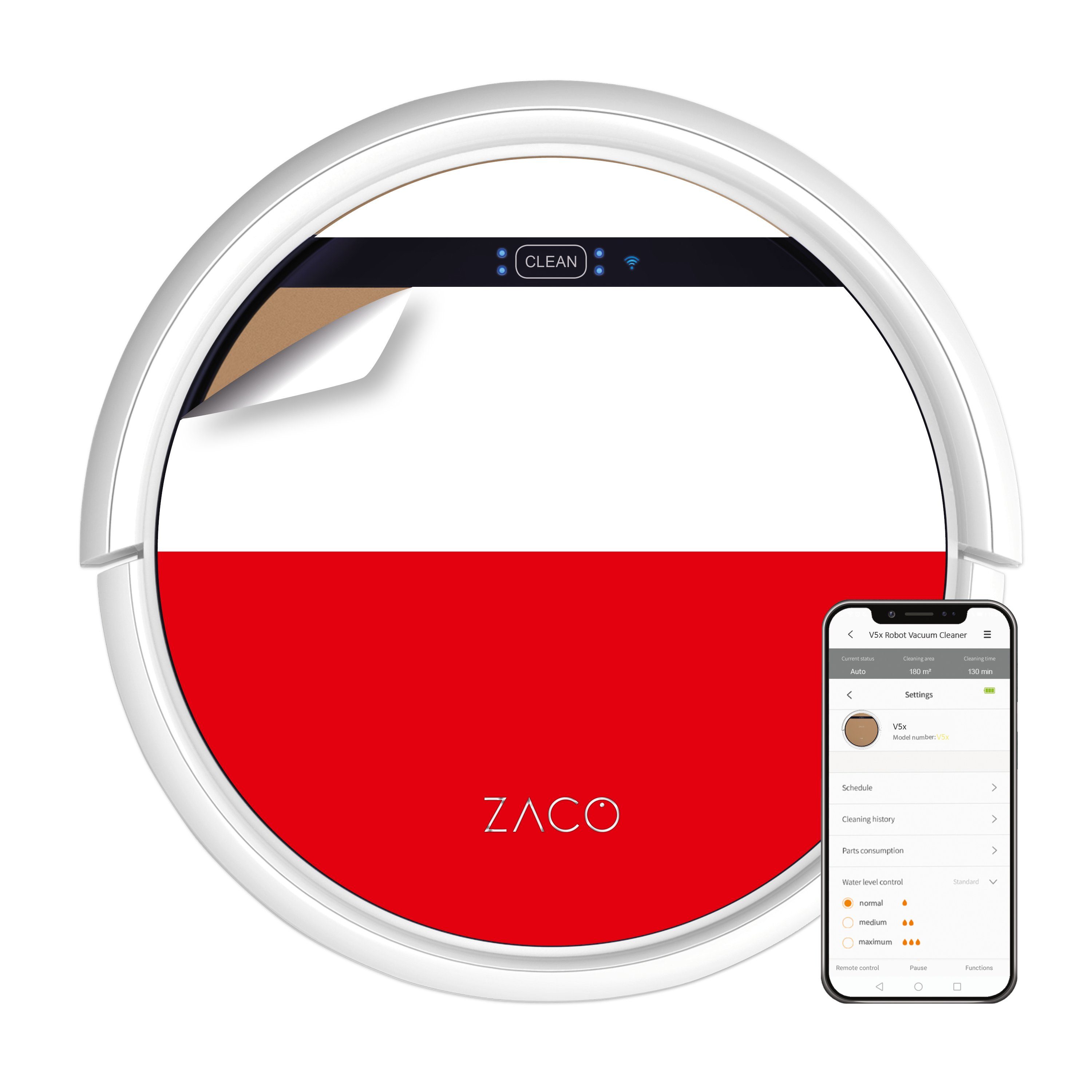 Alexa App, ZACO 22 Sprachsteuerung, Wischfunktion mit V5x, Saugroboter Flagge W, Polnische Nass-Trocken-Saugroboter beutellos, Tierhaare